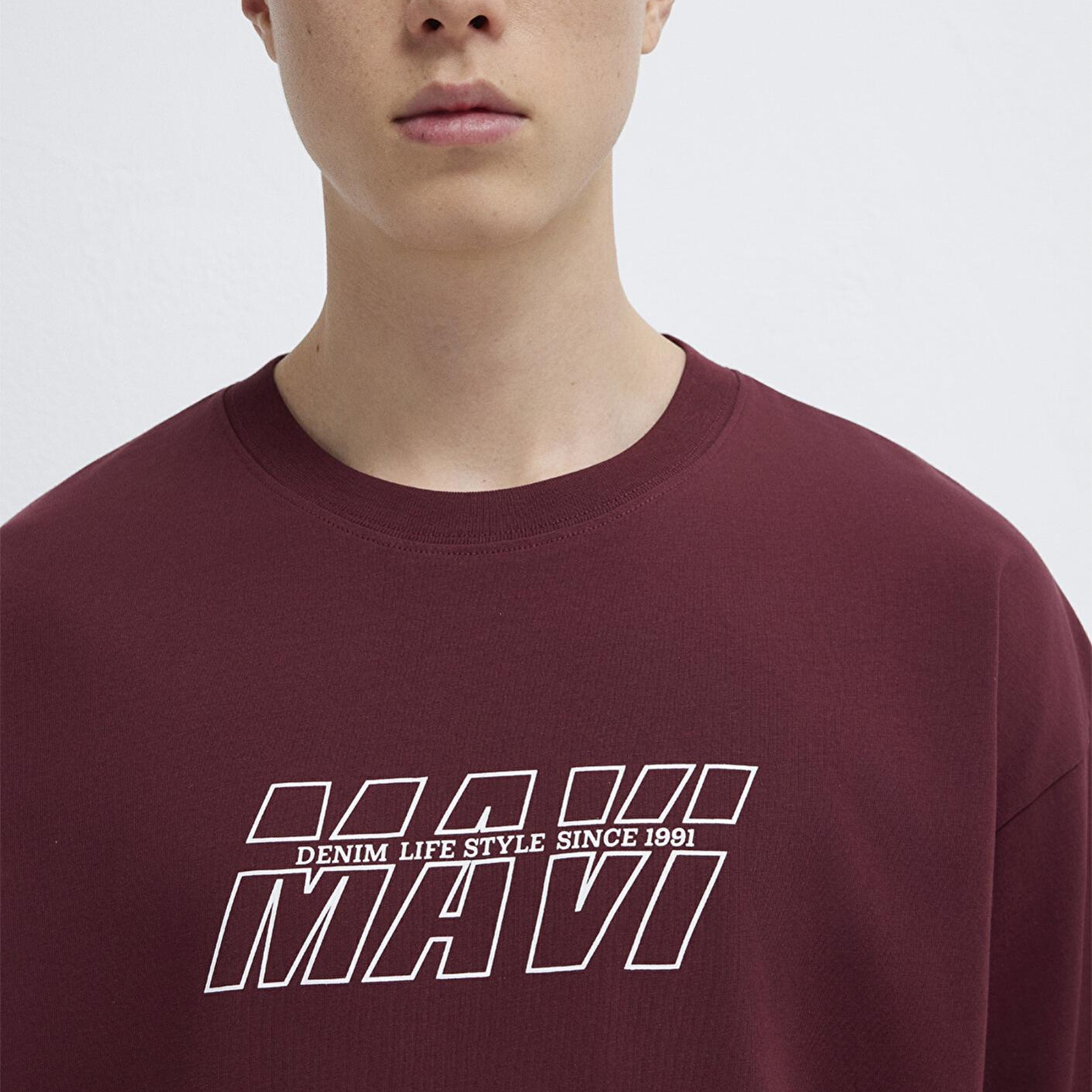 Mavi Mavi Baskılı Bordo Tişört Oversize / Geniş Kesim 0611827-70396