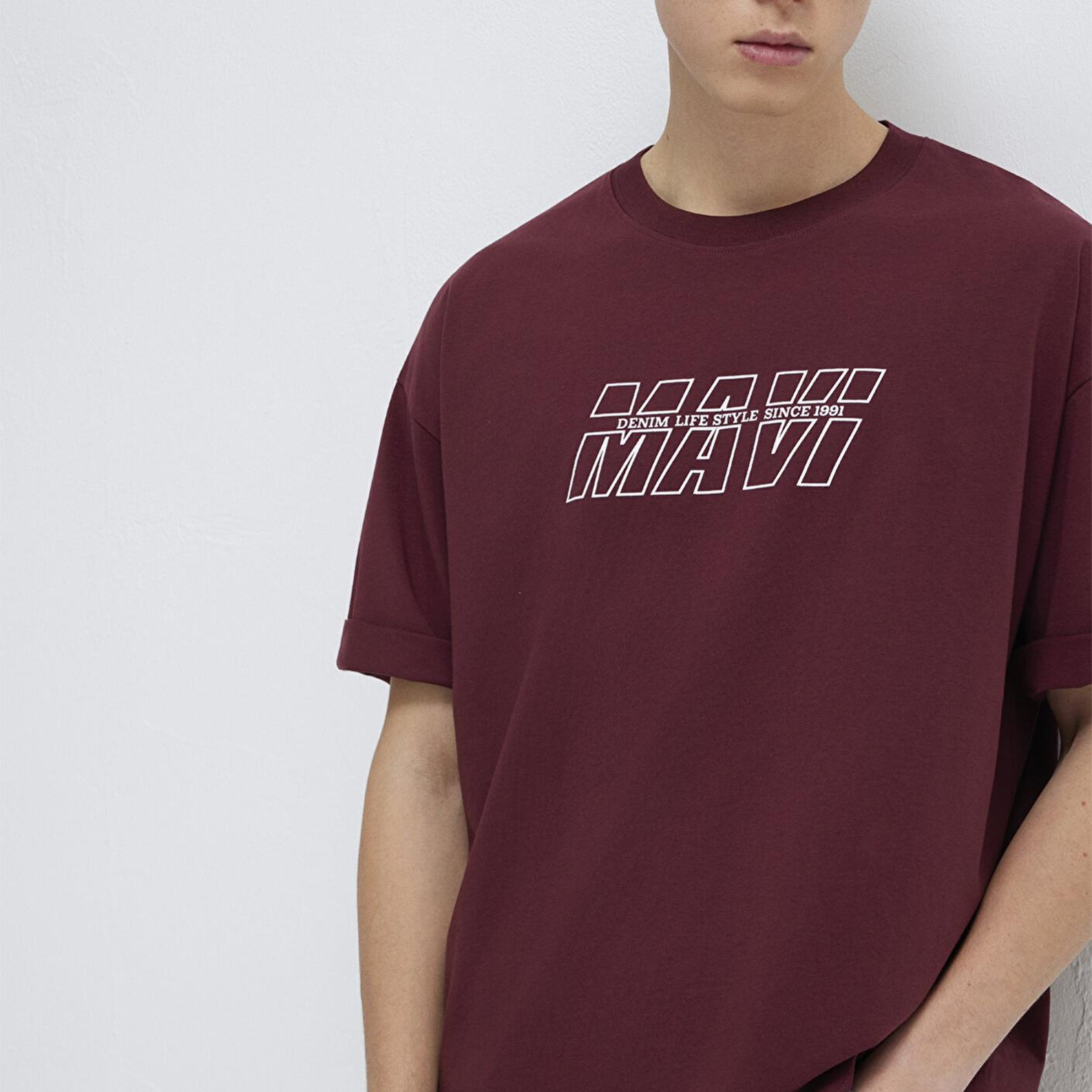 Mavi Mavi Baskılı Bordo Tişört Oversize / Geniş Kesim 0611827-70396