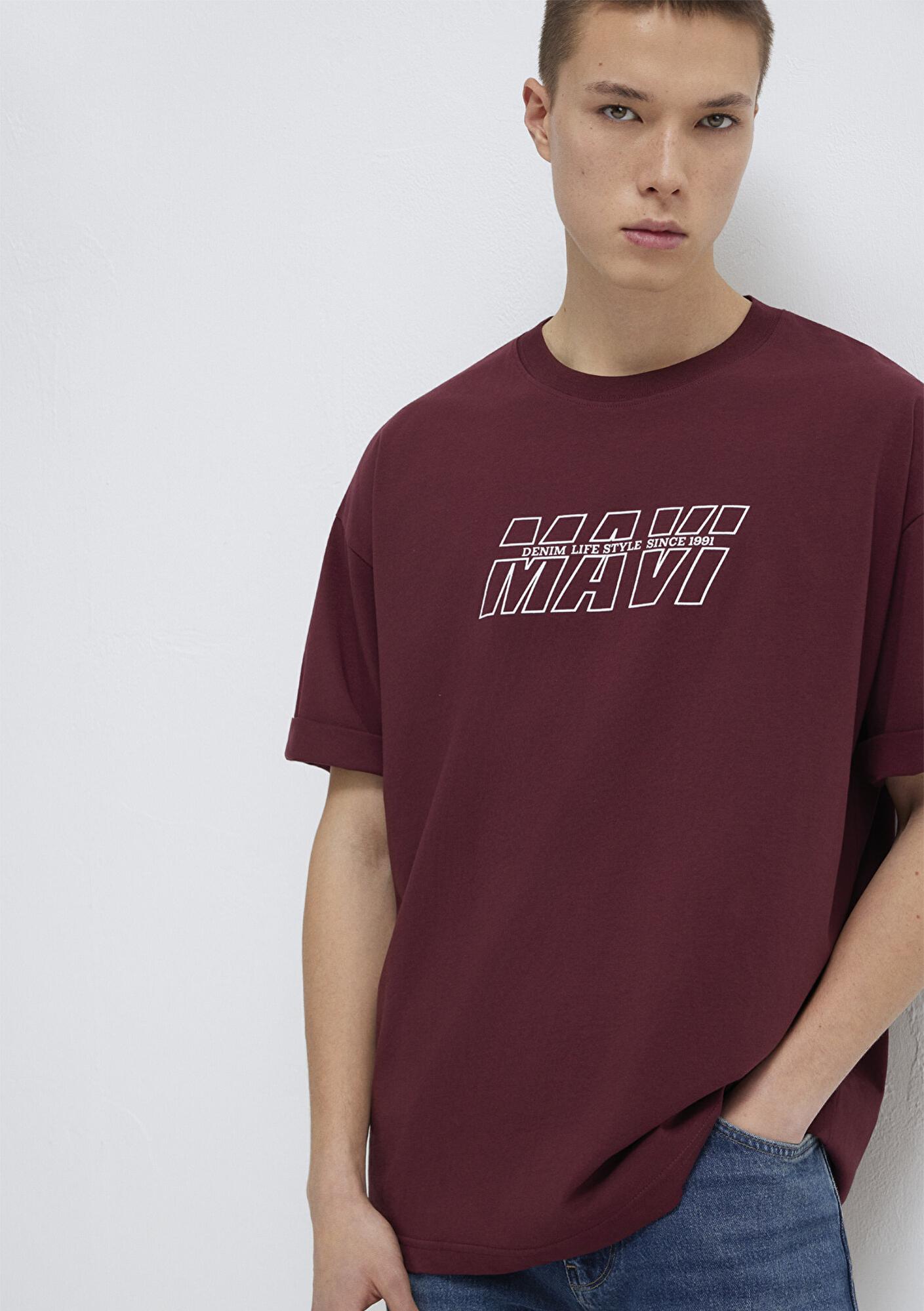 Mavi Mavi Baskılı Bordo Tişört Oversize / Geniş Kesim 0611827-70396