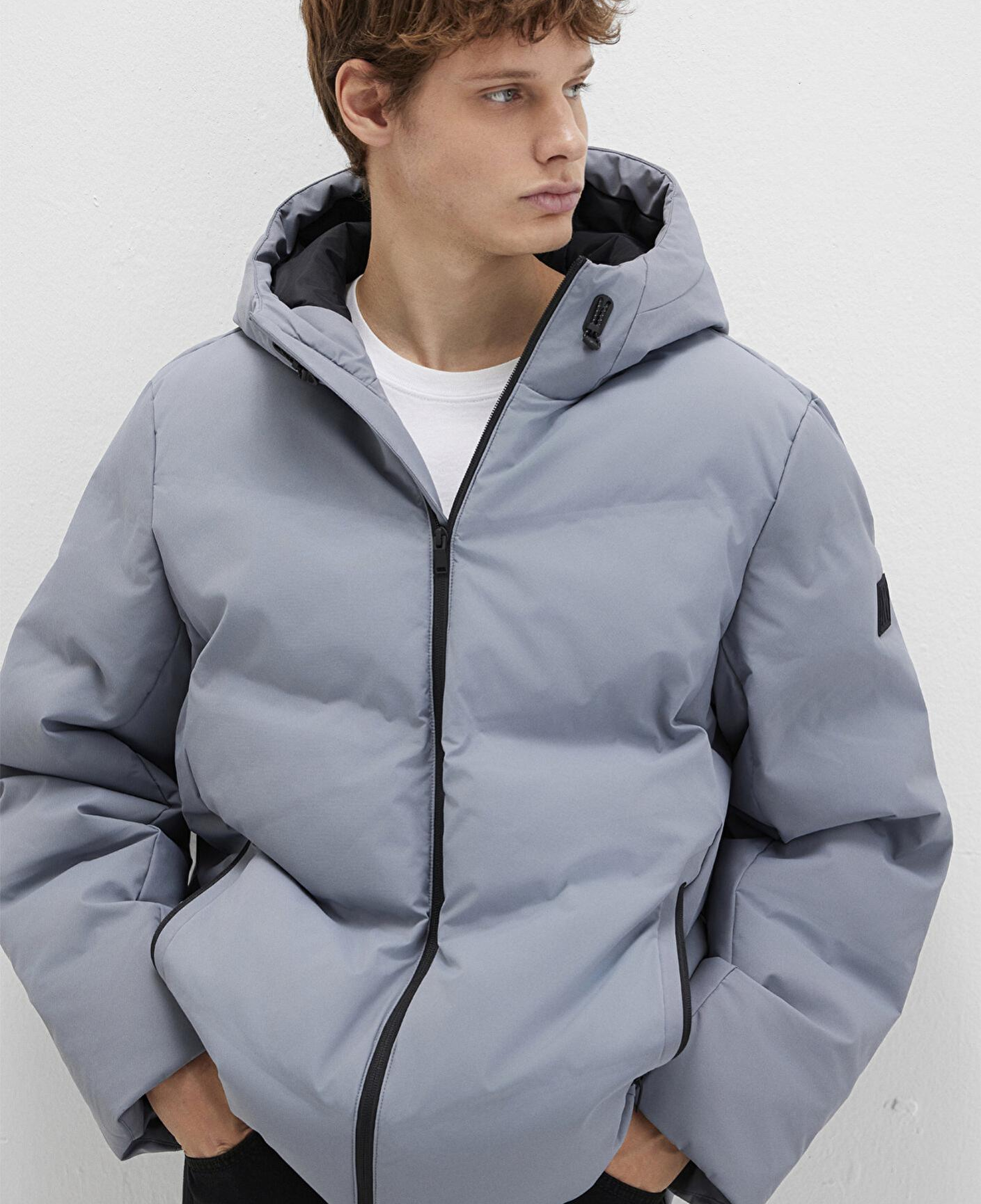 Mavi Su İtici Kapüşonlu Gri Şişme Mont 0110651-85550