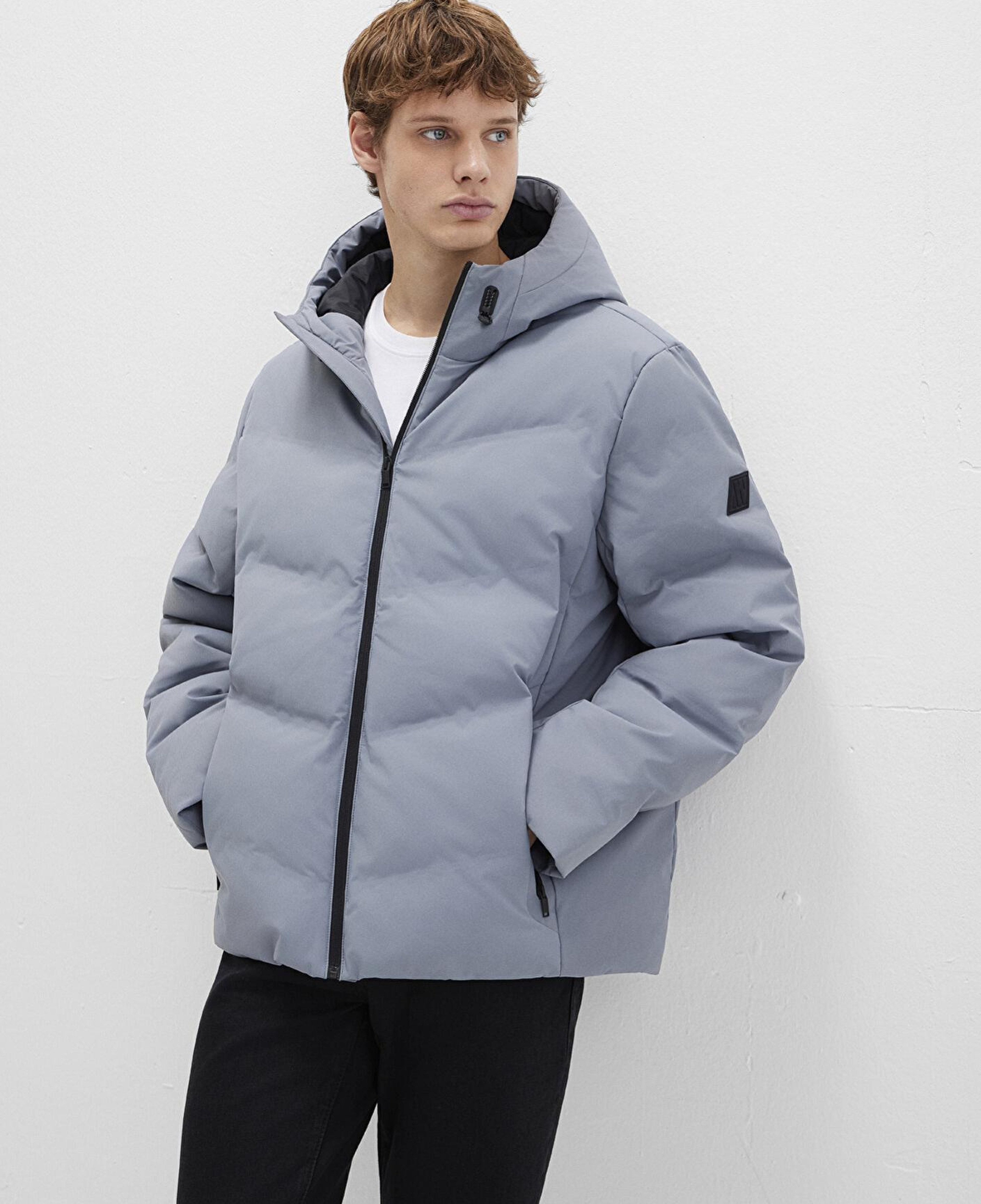 Mavi Su İtici Kapüşonlu Gri Şişme Mont 0110651-85550