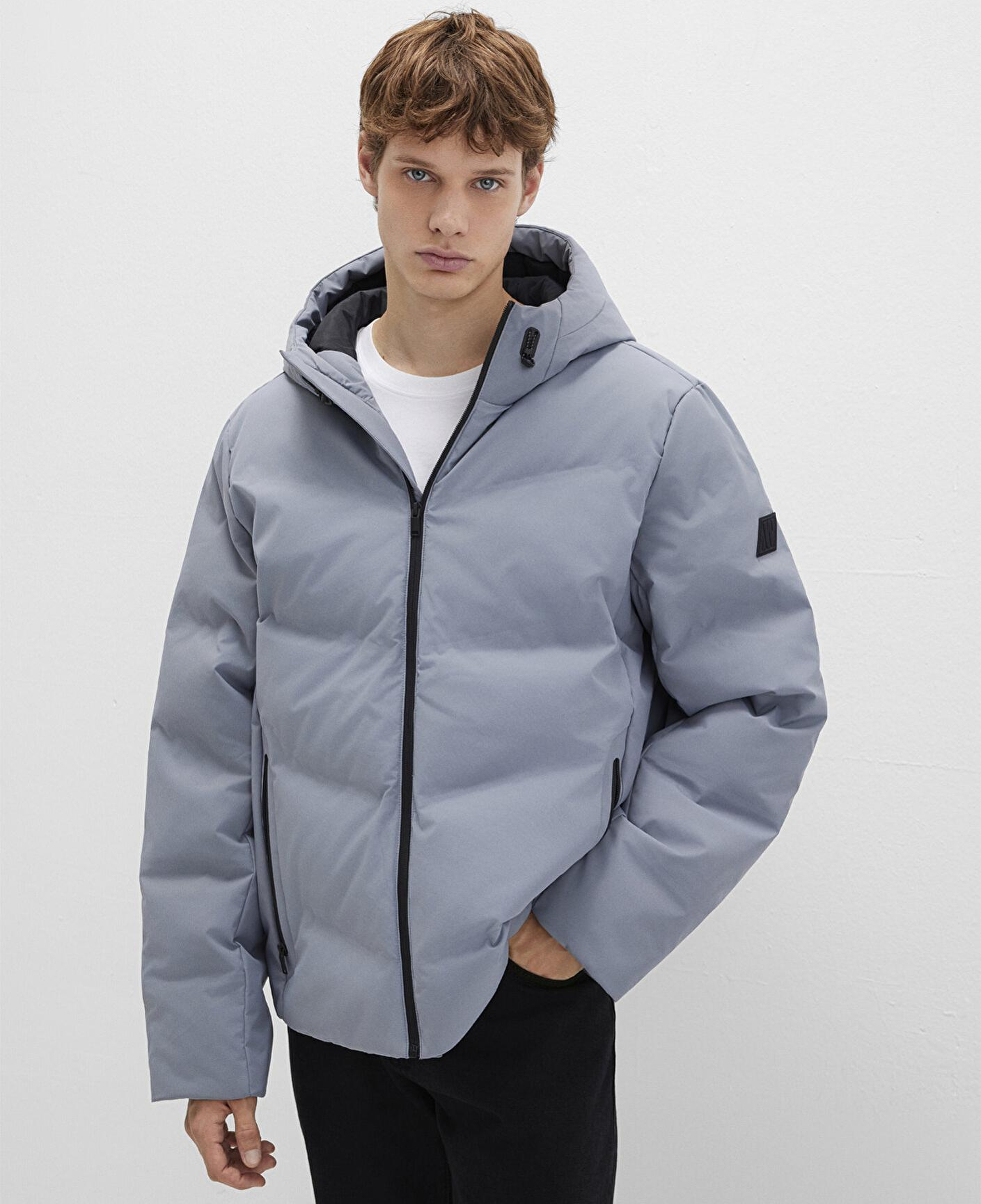 Mavi Su İtici Kapüşonlu Gri Şişme Mont 0110651-85550