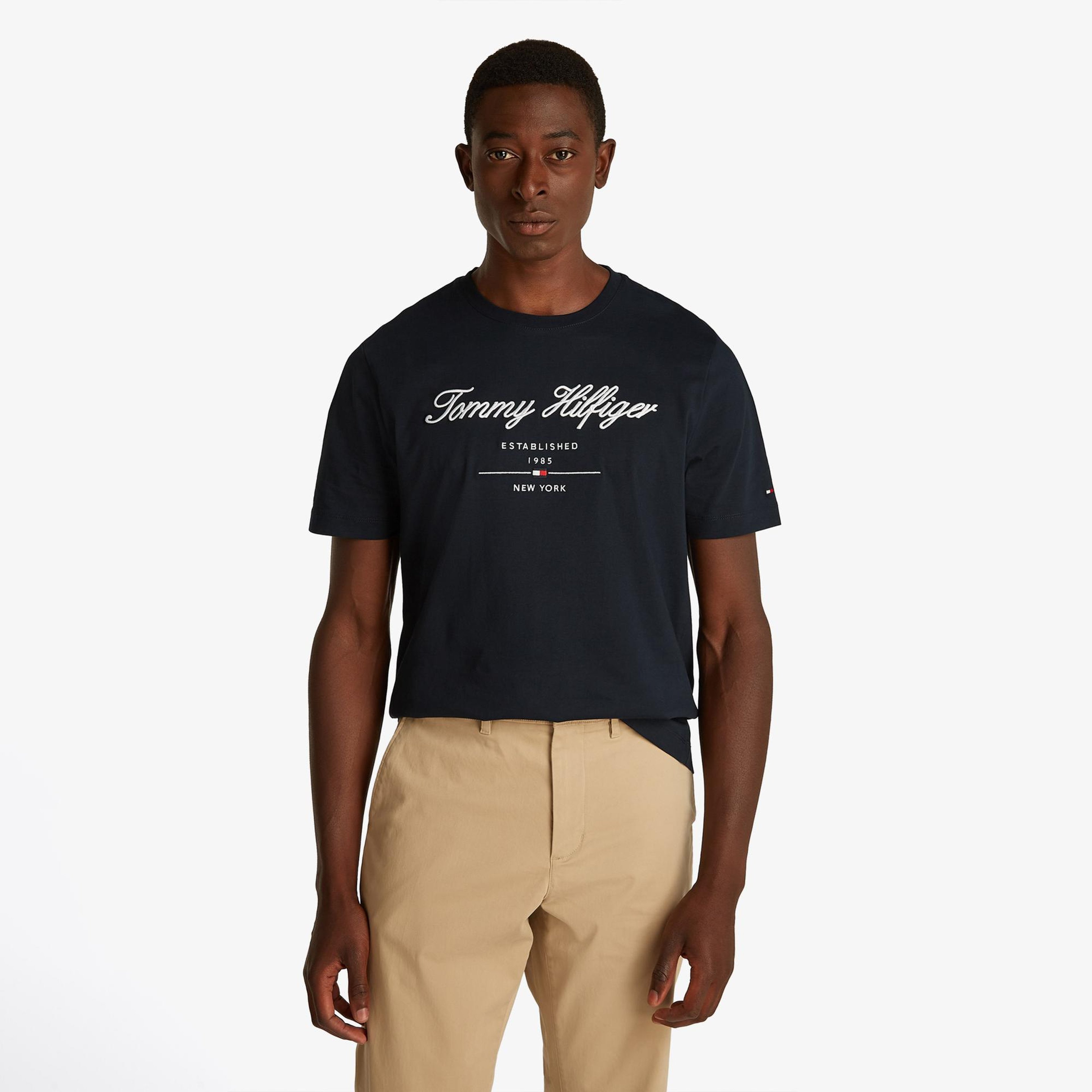 Tommy Hilfiger Script Logo Erkek Lacivert T-Shirt