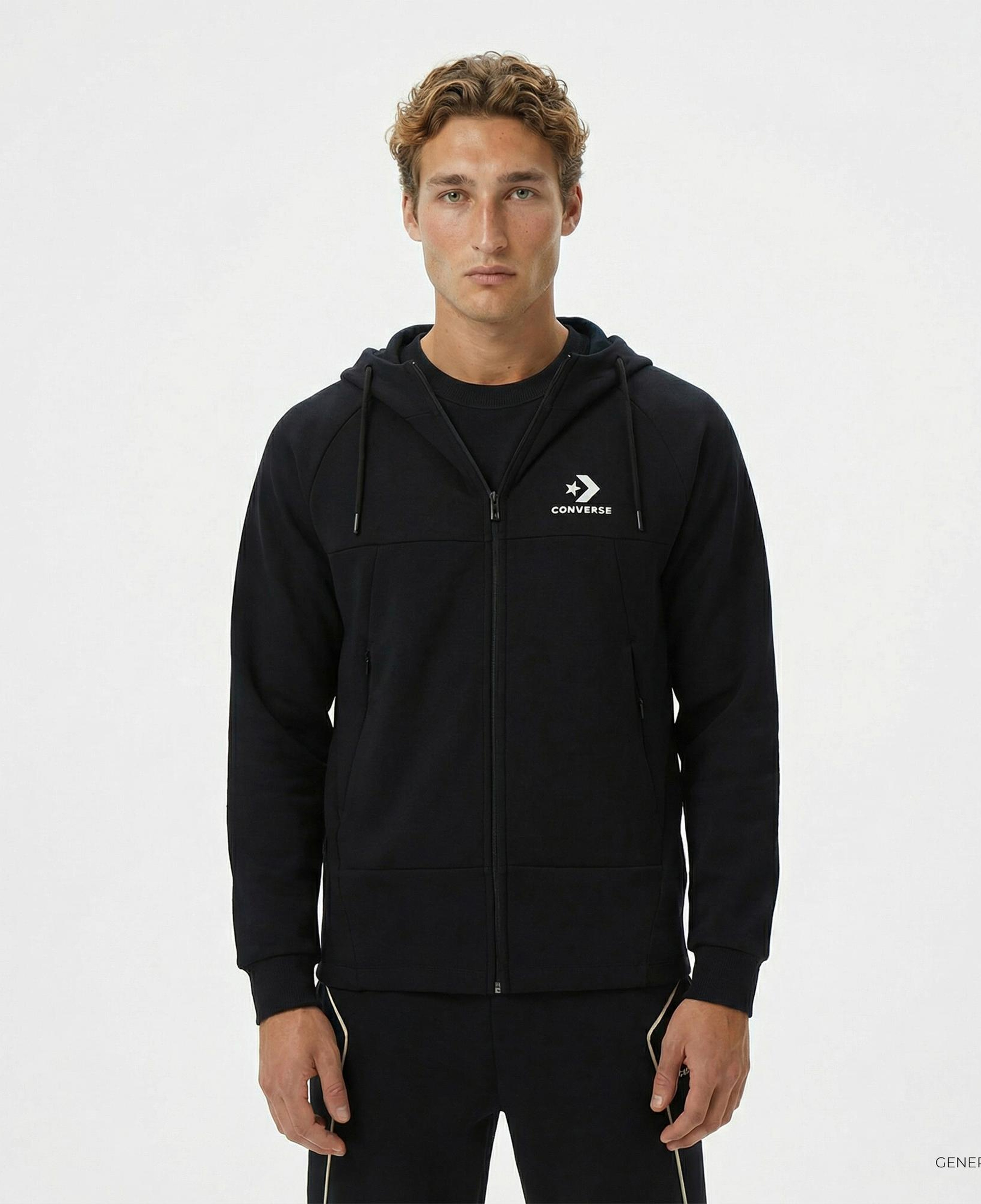 Converse Star Chevron Baskılı Regular Fit Erkek Siyah Hoodie