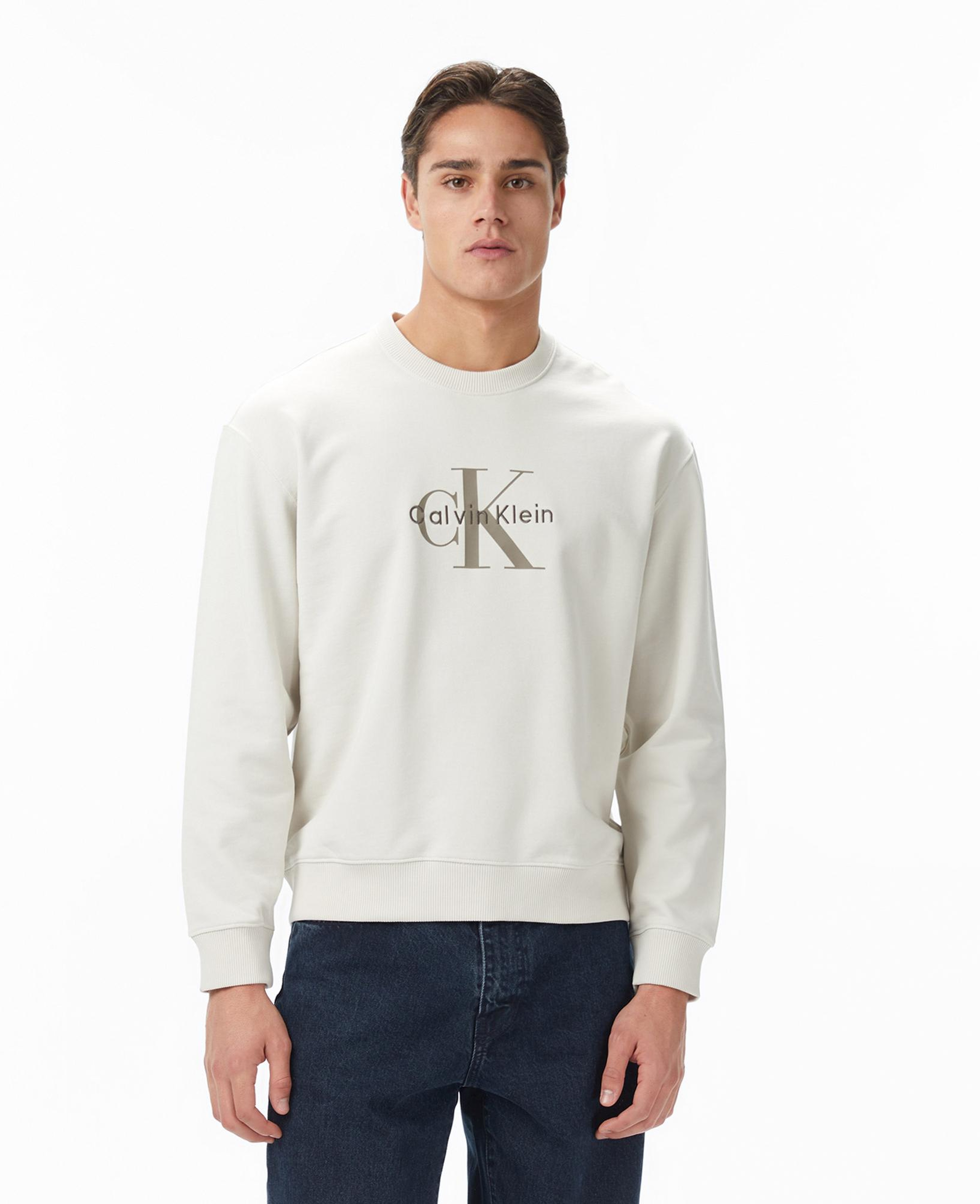 Calvin Klein Terry Monologo Erkek Beyaz Sweatshirt