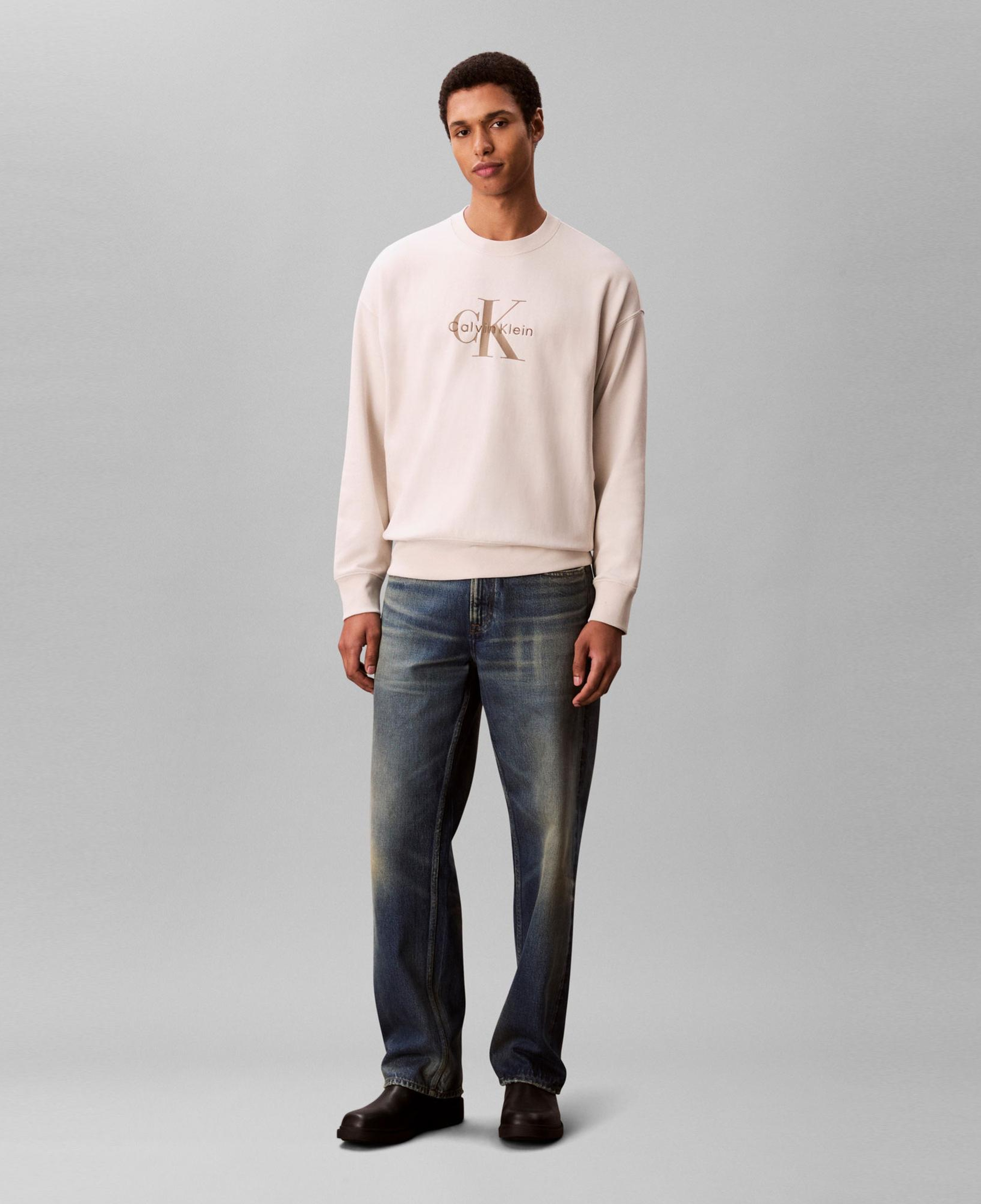 Calvin Klein Terry Monologo Erkek Beyaz Sweatshirt