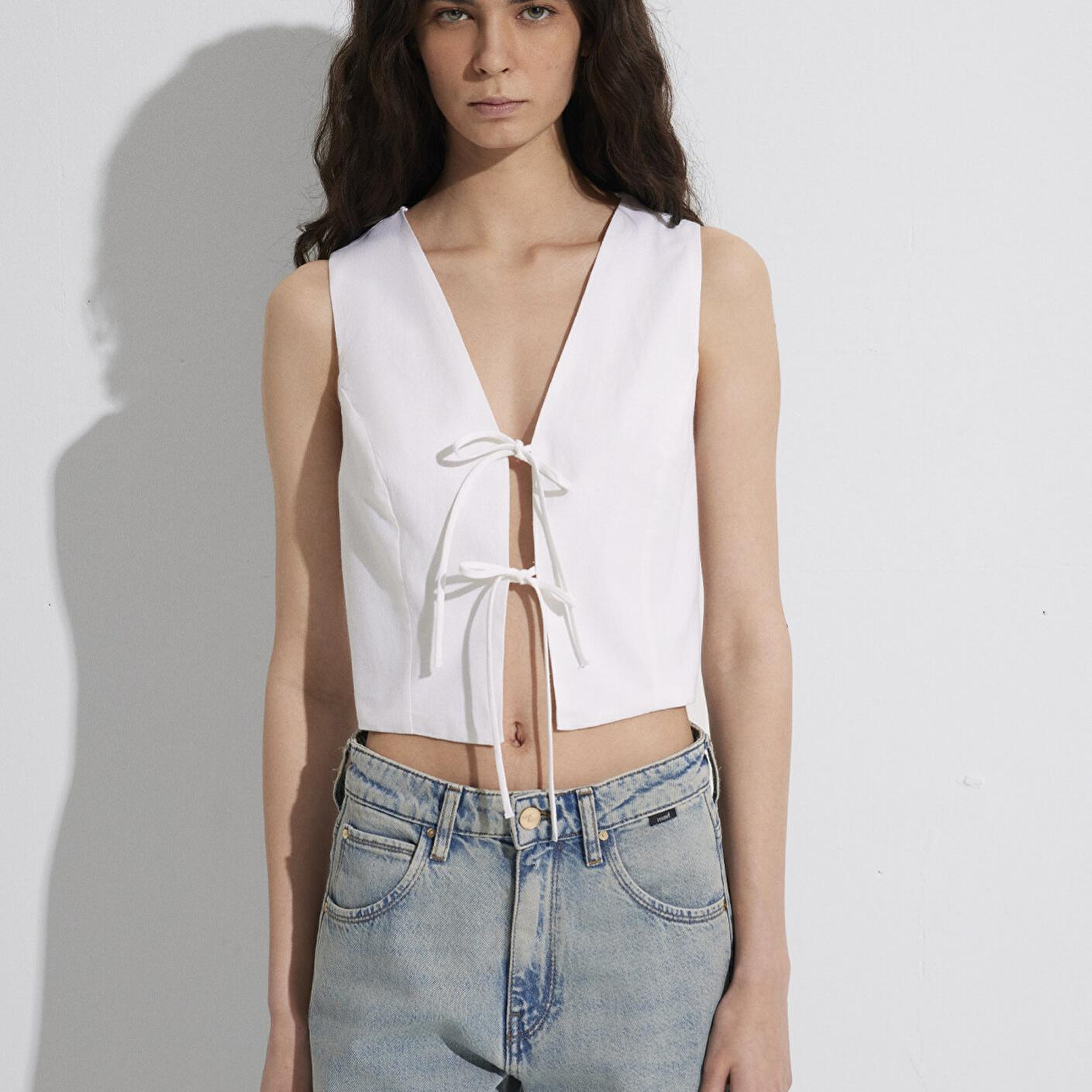 Mavi Ekru Keten Karışımlı Bluz 1211103-70057