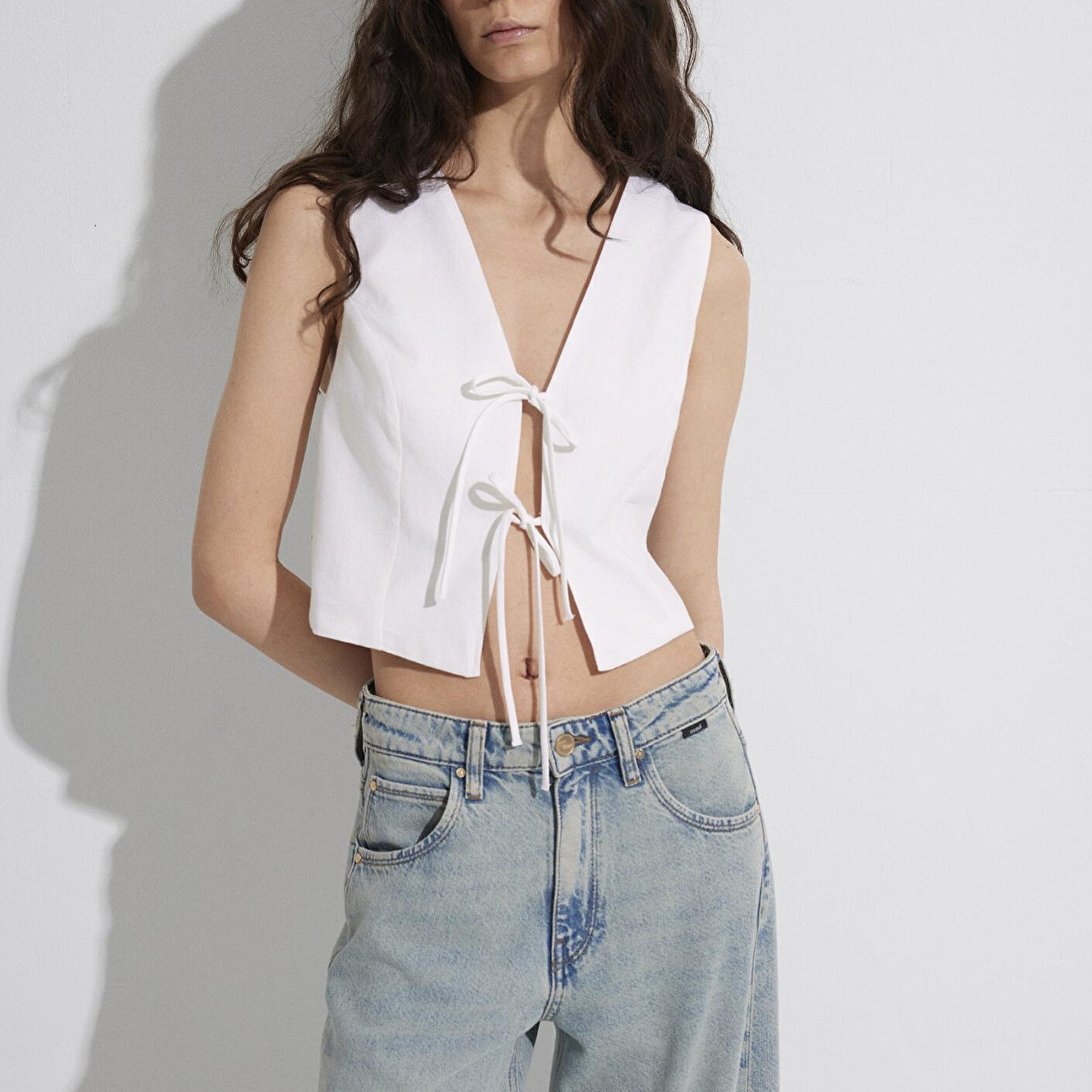 Mavi Ekru Keten Karışımlı Bluz 1211103-70057