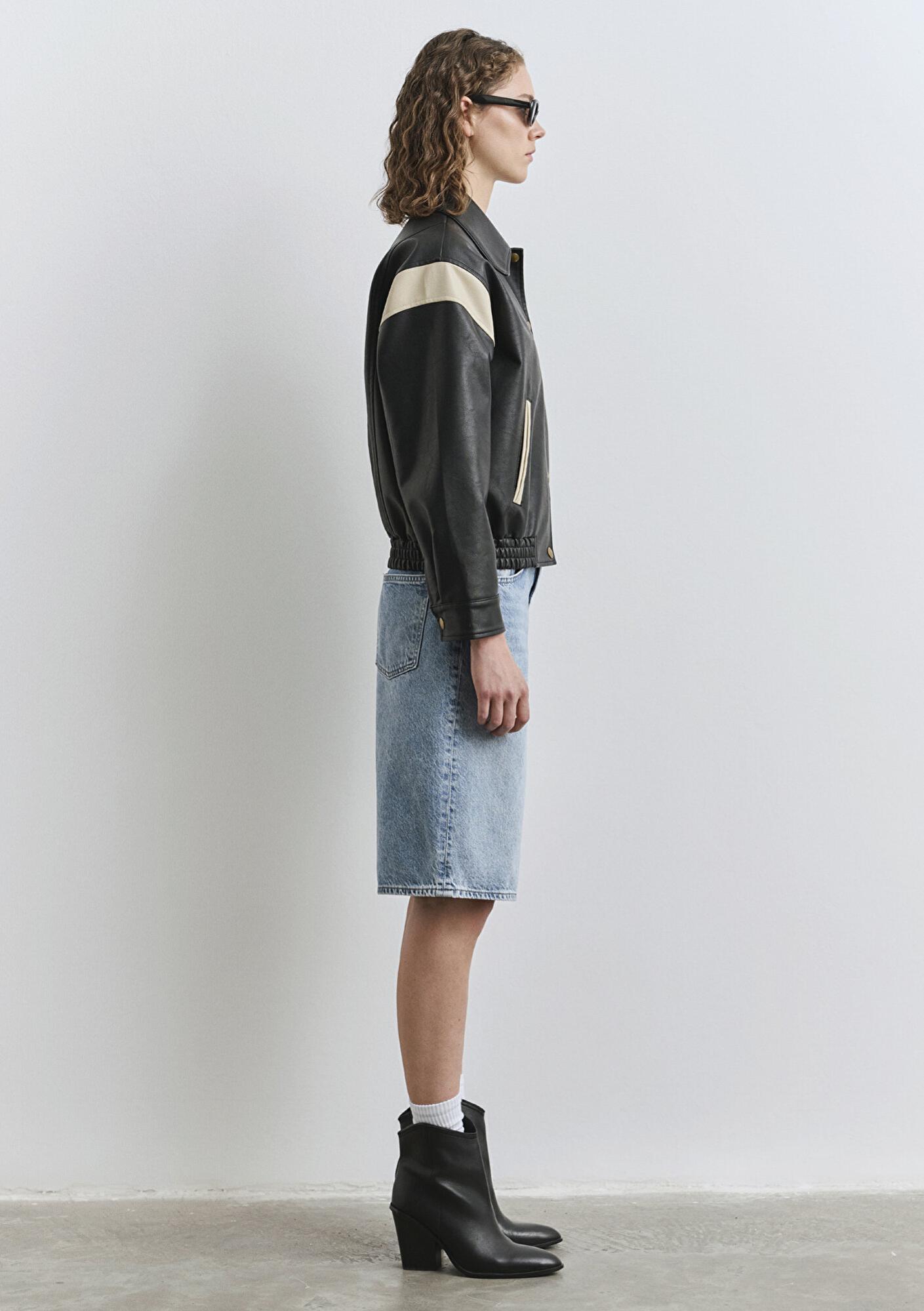 Mavi Siyah Suni Deri Ceket Loose Fit / Bol Rahat Kesim 1110727-900