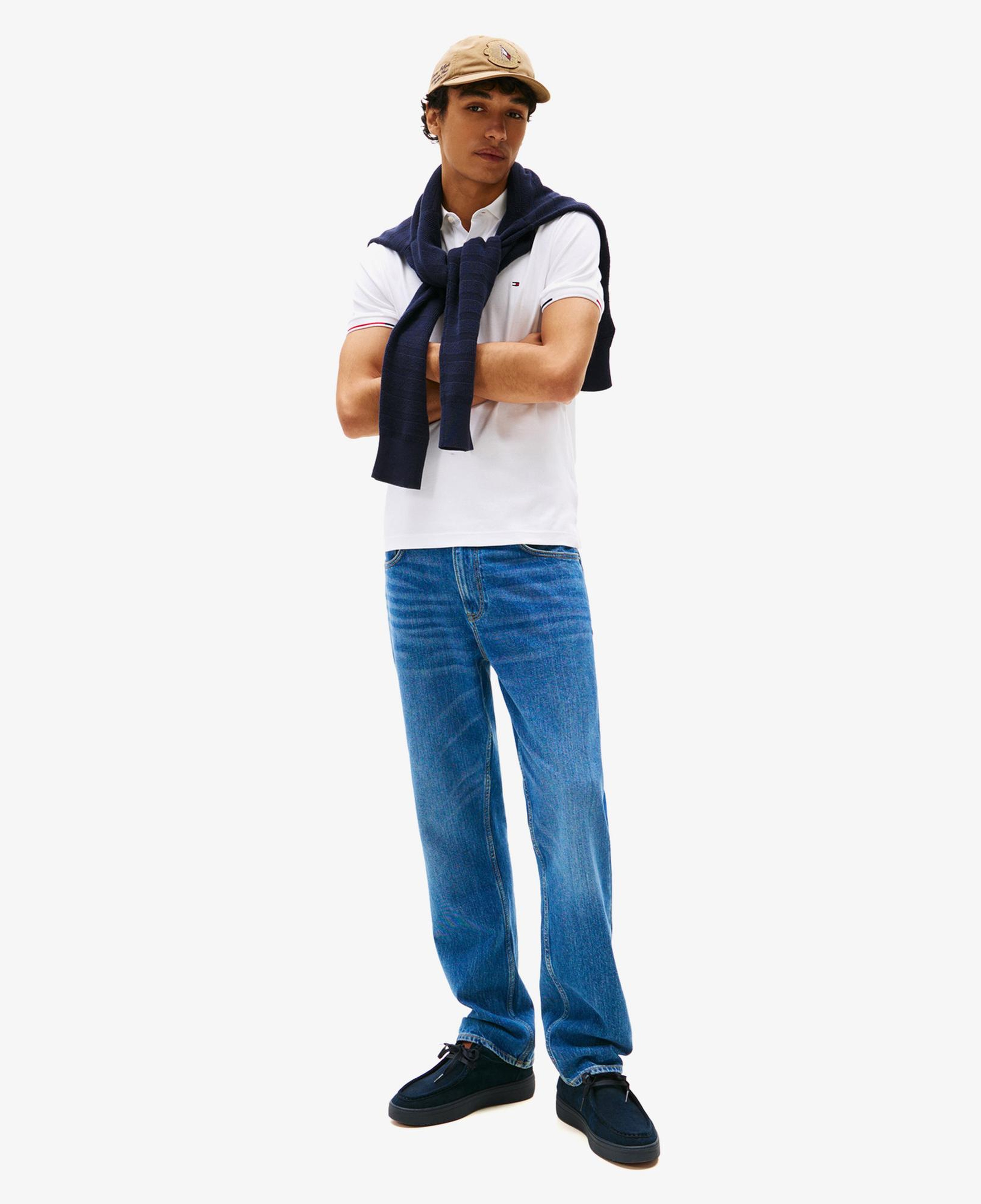 Tommy Hilfiger İnterlock Flagcuff Slim Fit Erkek Beyaz Polo Yaka T-Shirt