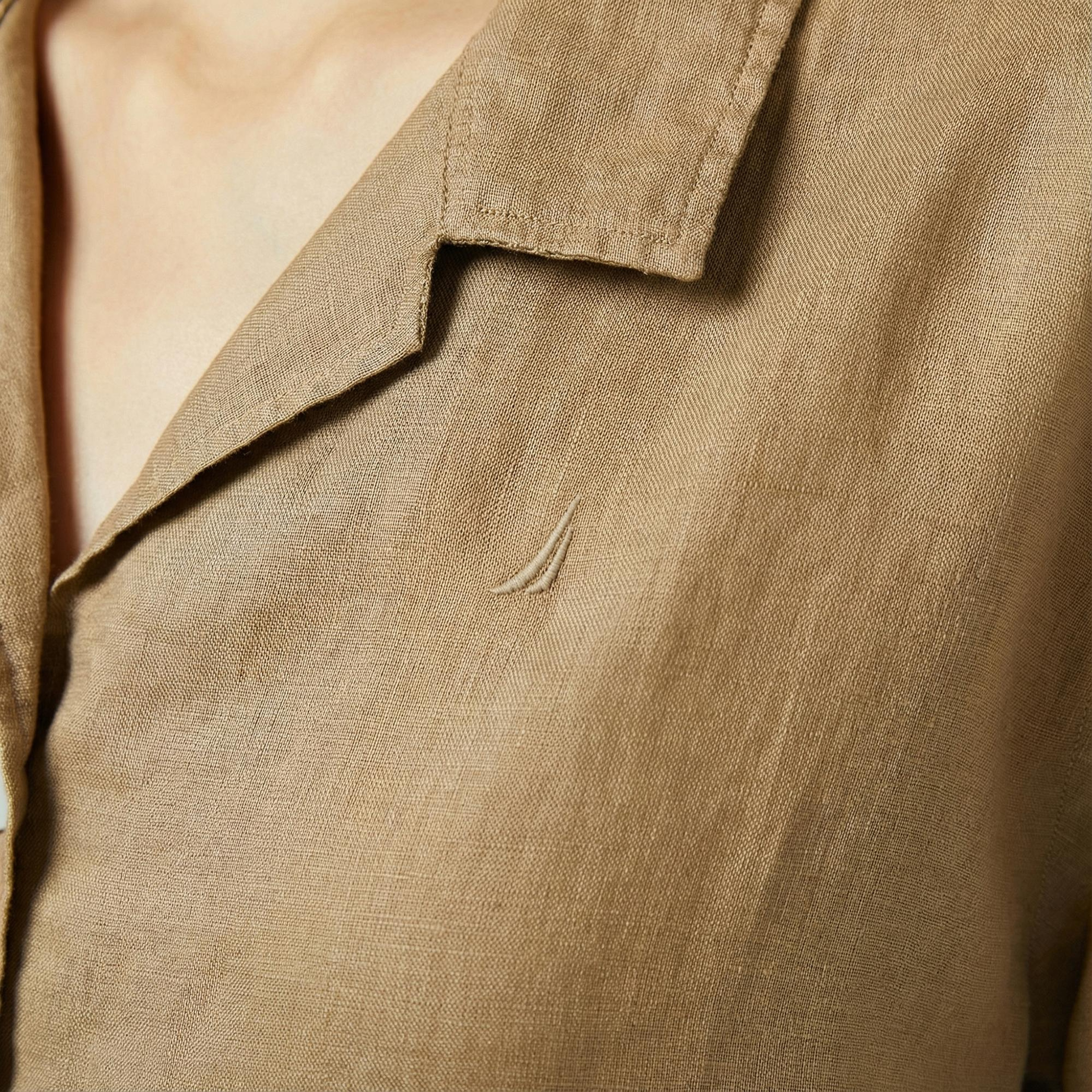 Nautica Kadın Kahverengi Regular Fit Keten Gömlek