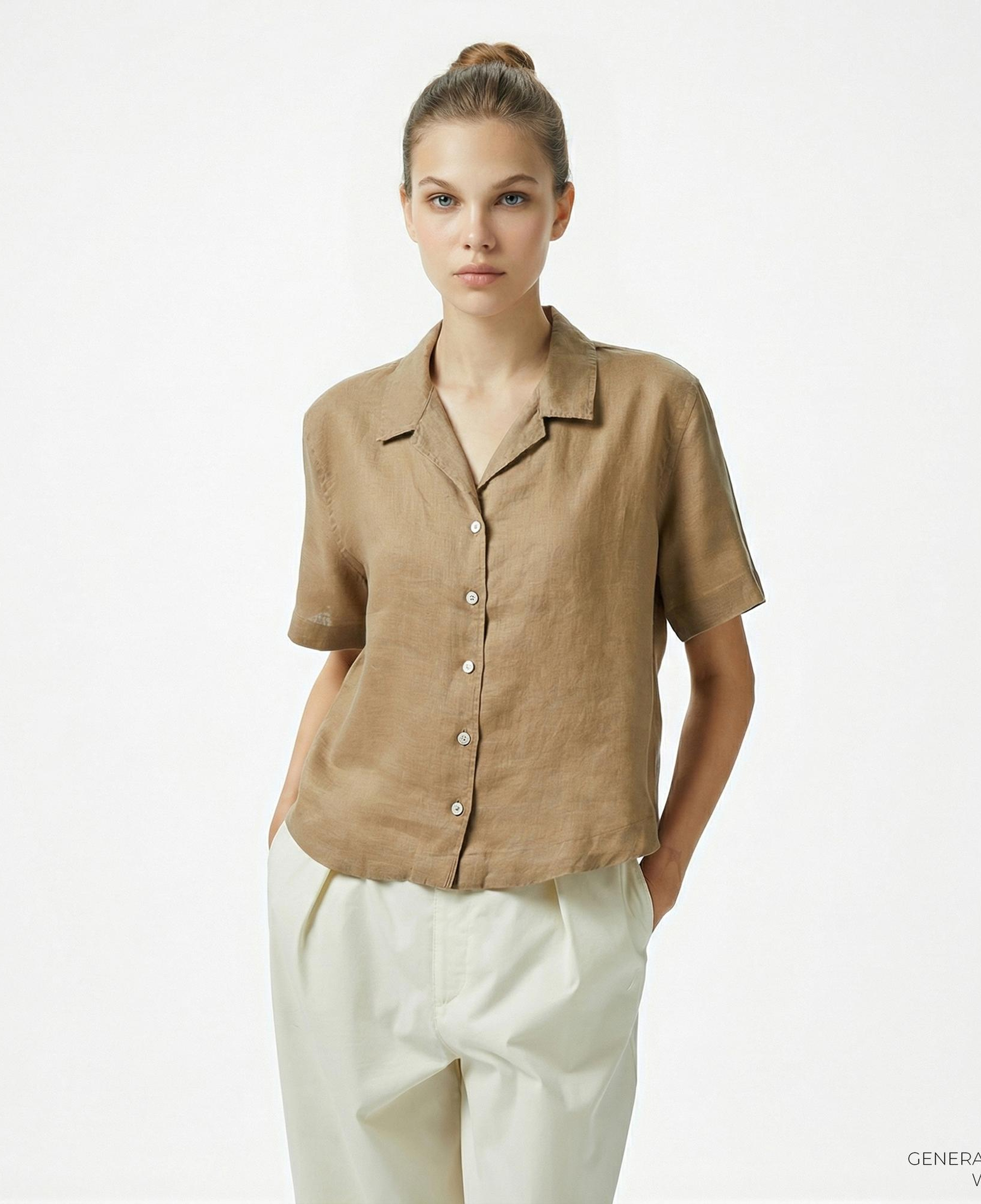 Nautica Kadın Kahverengi Regular Fit Keten Gömlek