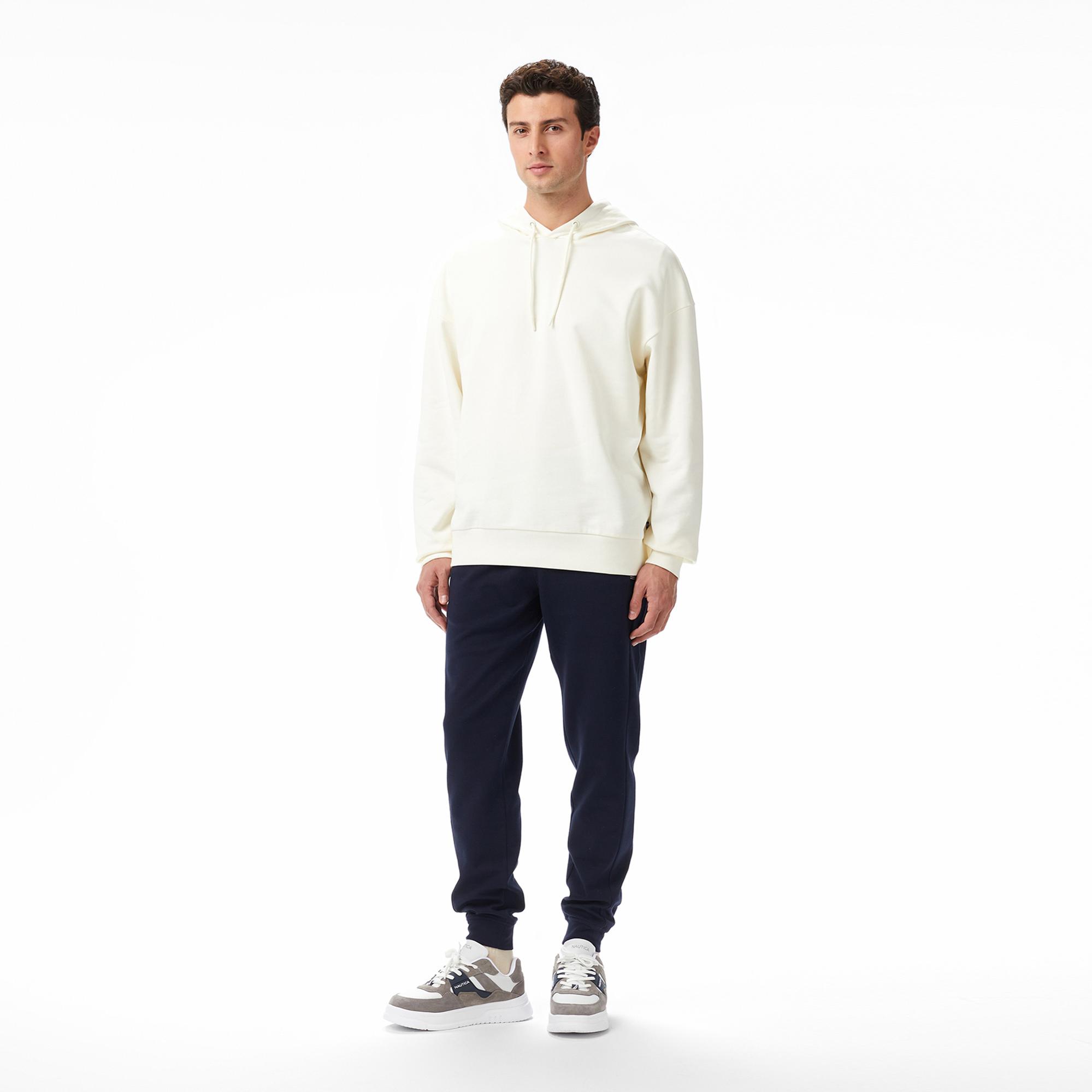 Nautica Erkek Krem Rengi Oversize Kapüşonlu Sweatshirt