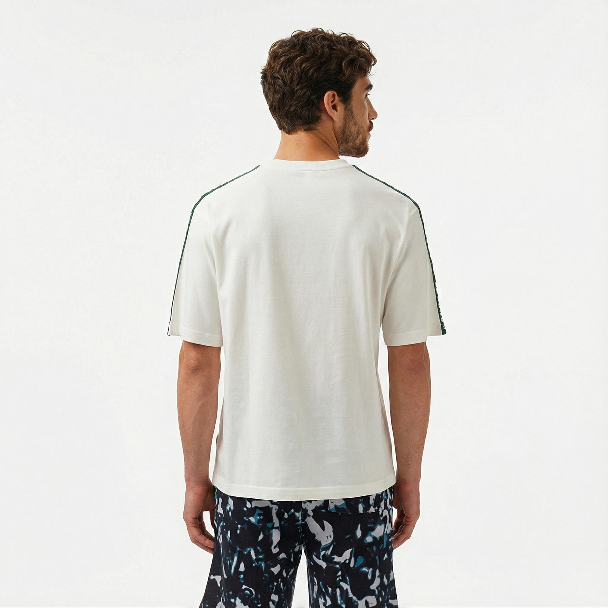 Lacoste Erkek Relaxed Fit Bisiklet Yaka Baskılı Beyaz T-Shirt