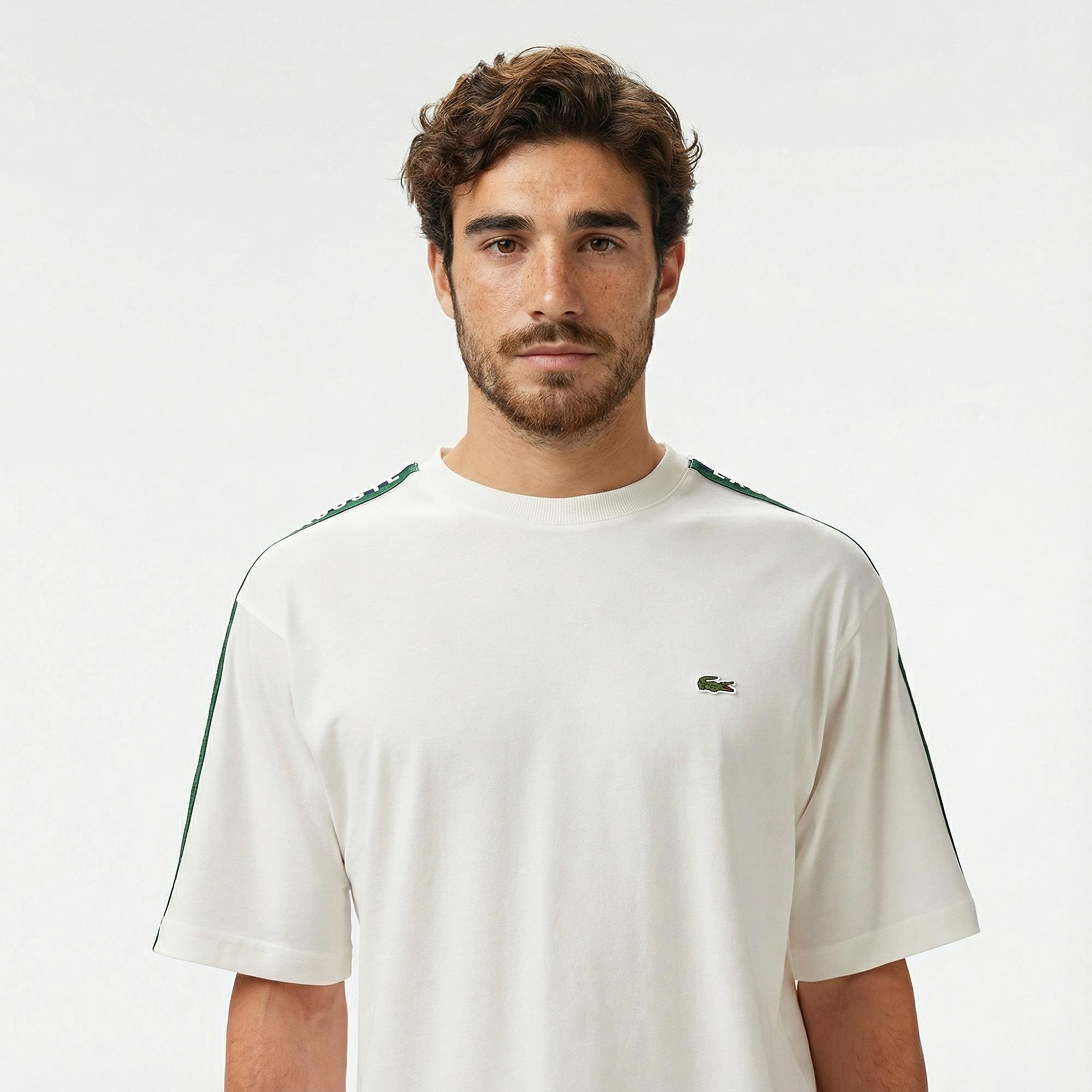 Lacoste Erkek Relaxed Fit Bisiklet Yaka Baskılı Beyaz T-Shirt