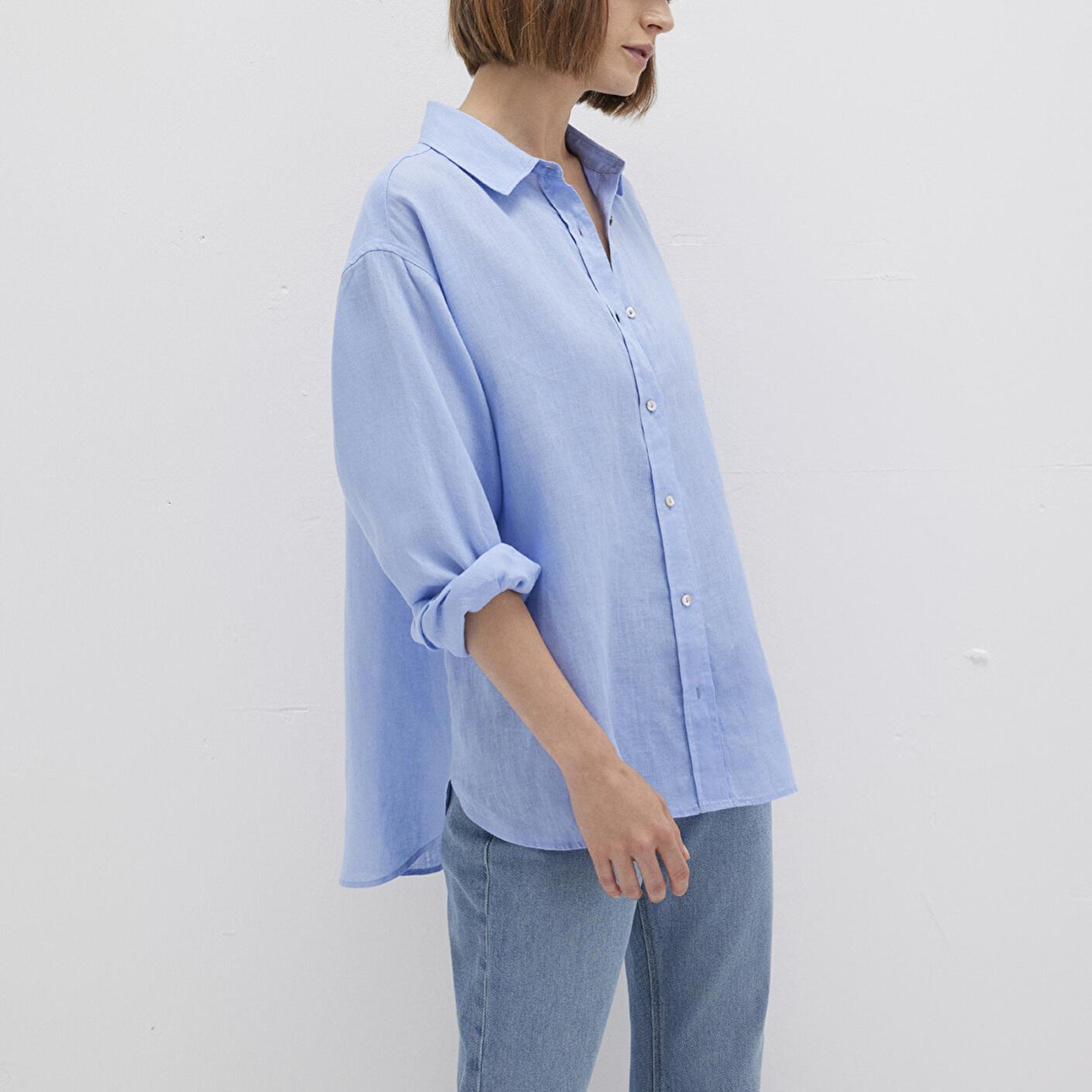 Mavi Mavi Keten Gömlek Loose Fit / Bol Rahat Kesim 1210747-80874