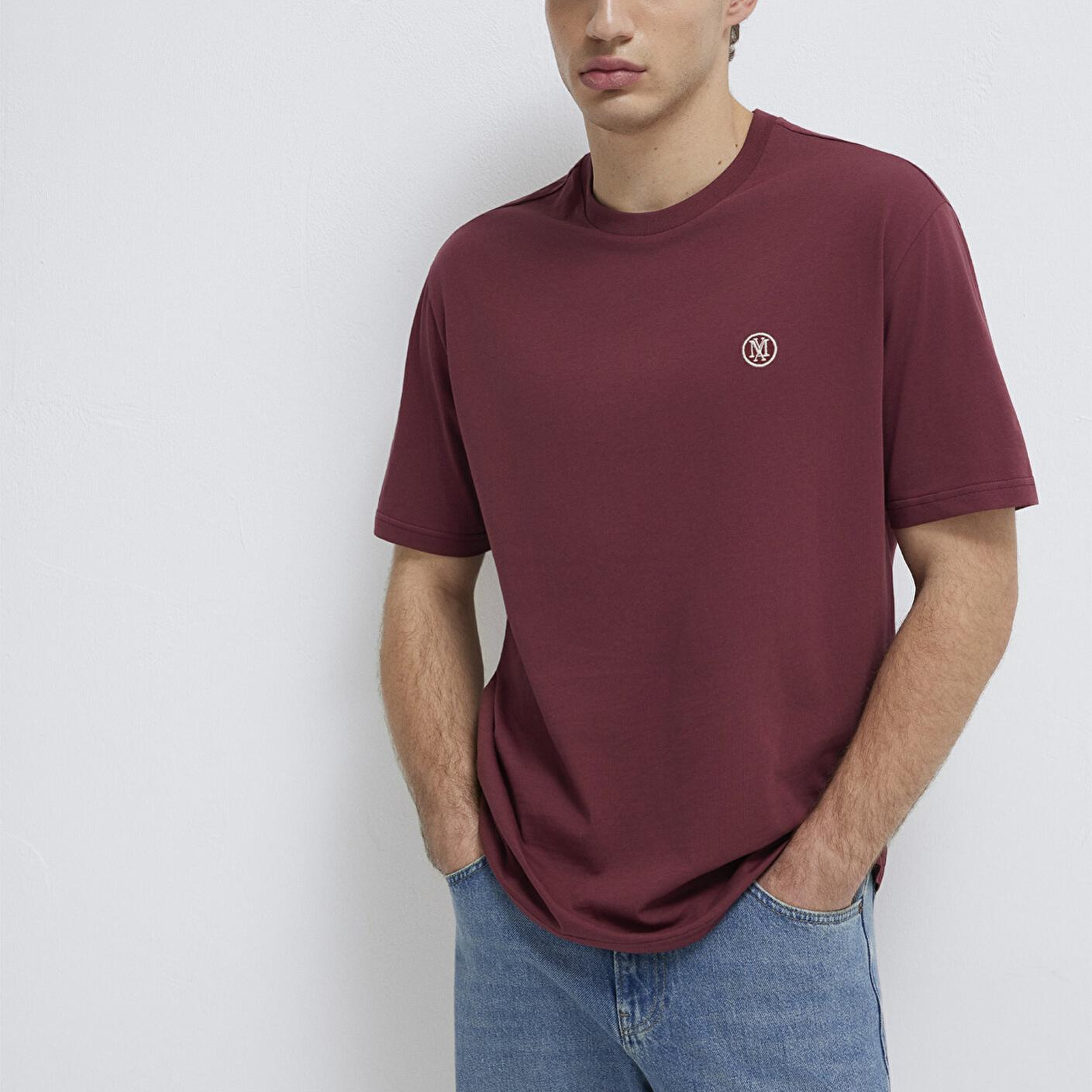 Mavi Mavi Logo İşlemeli Bordo Basic Tişört Loose Fit / Bol Rahat Kesim 067074-70396