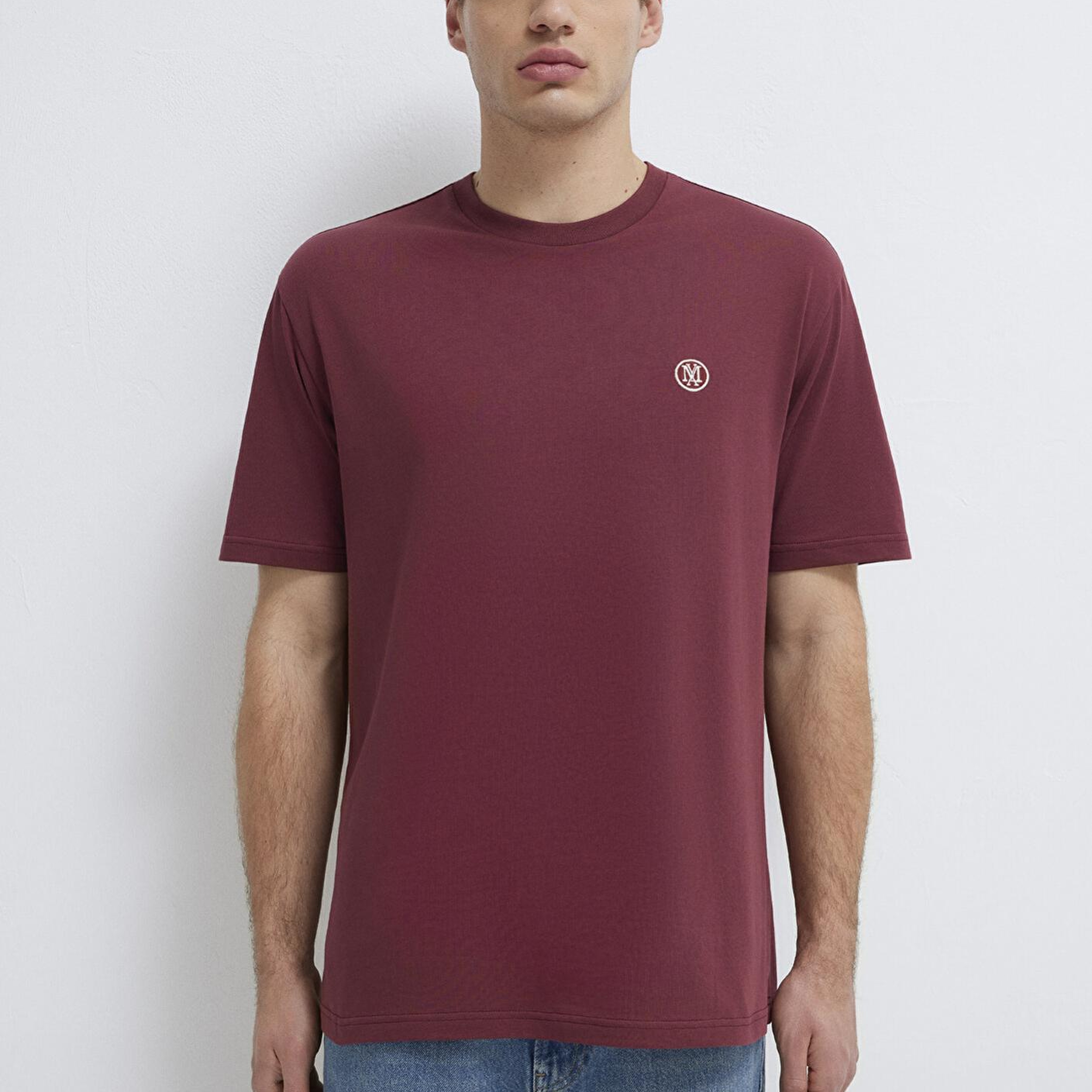 Mavi Mavi Logo İşlemeli Bordo Basic Tişört Loose Fit / Bol Rahat Kesim 067074-70396