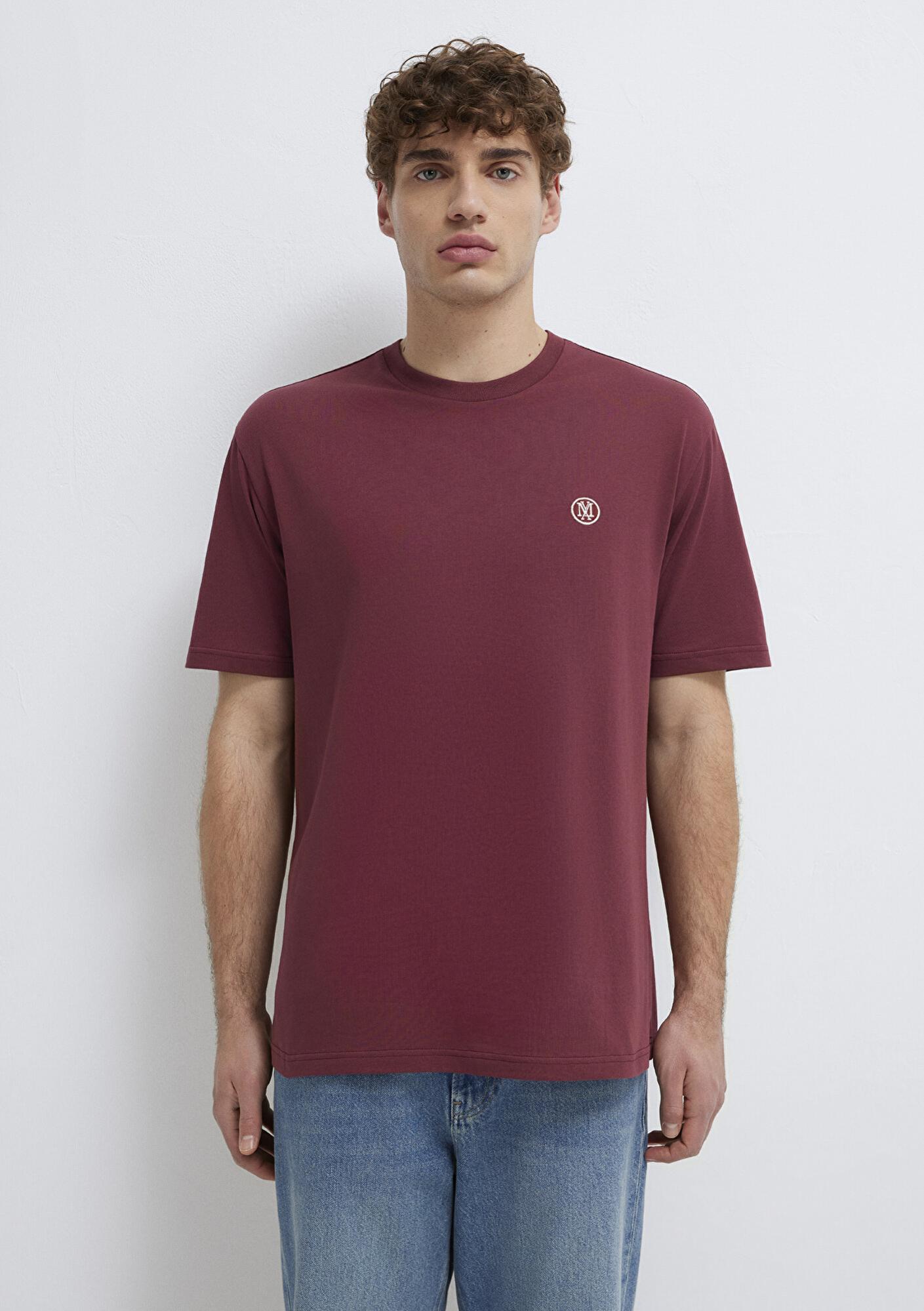 Mavi Mavi Logo İşlemeli Bordo Basic Tişört Loose Fit / Bol Rahat Kesim 067074-70396