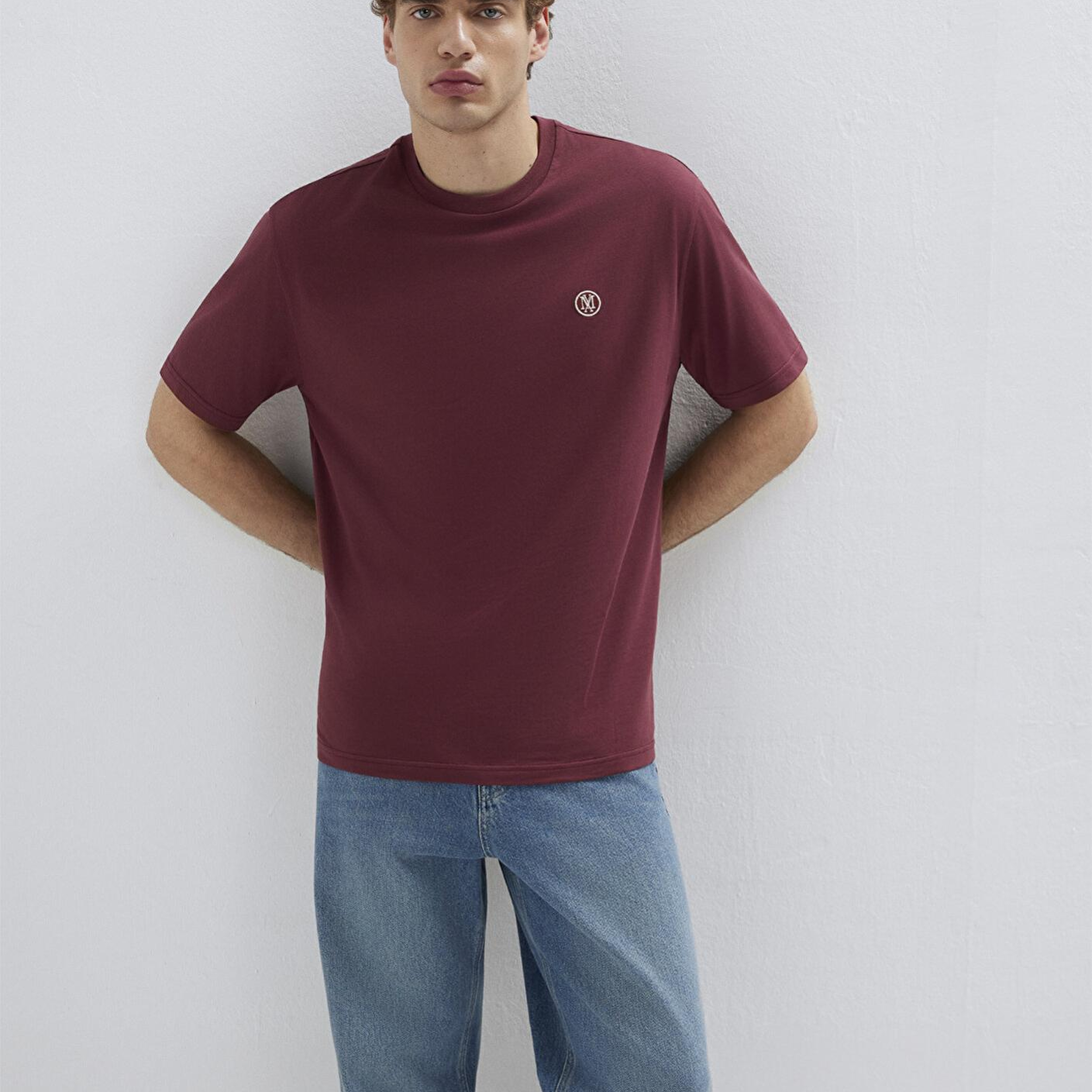 Mavi Mavi Logo İşlemeli Bordo Basic Tişört Loose Fit / Bol Rahat Kesim 067074-70396