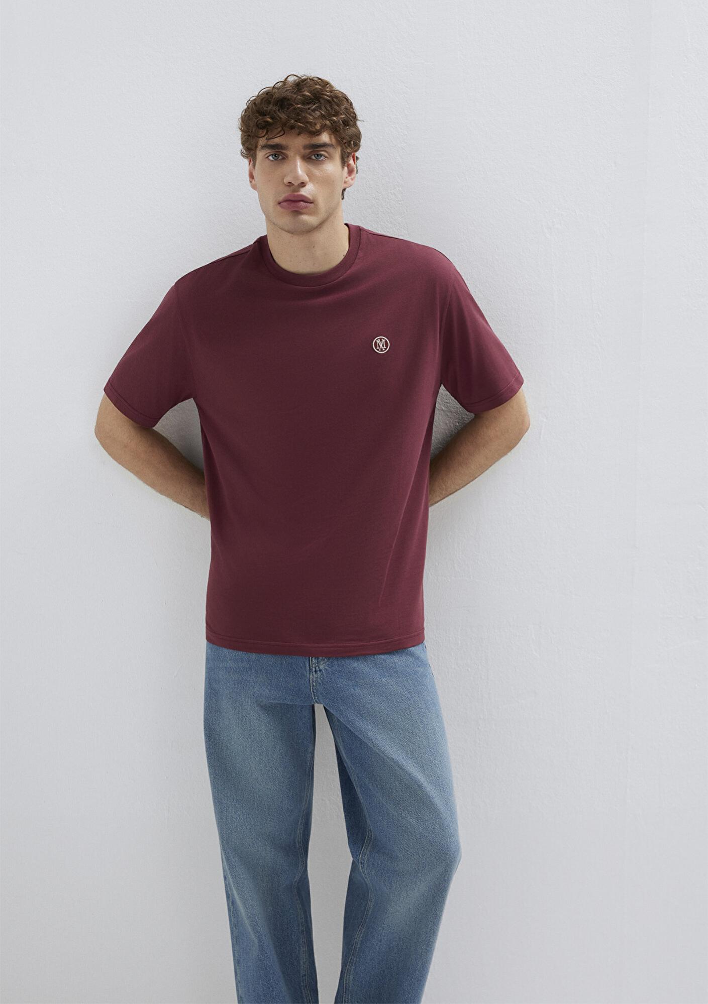 Mavi Mavi Logo İşlemeli Bordo Basic Tişört Loose Fit / Bol Rahat Kesim 067074-70396