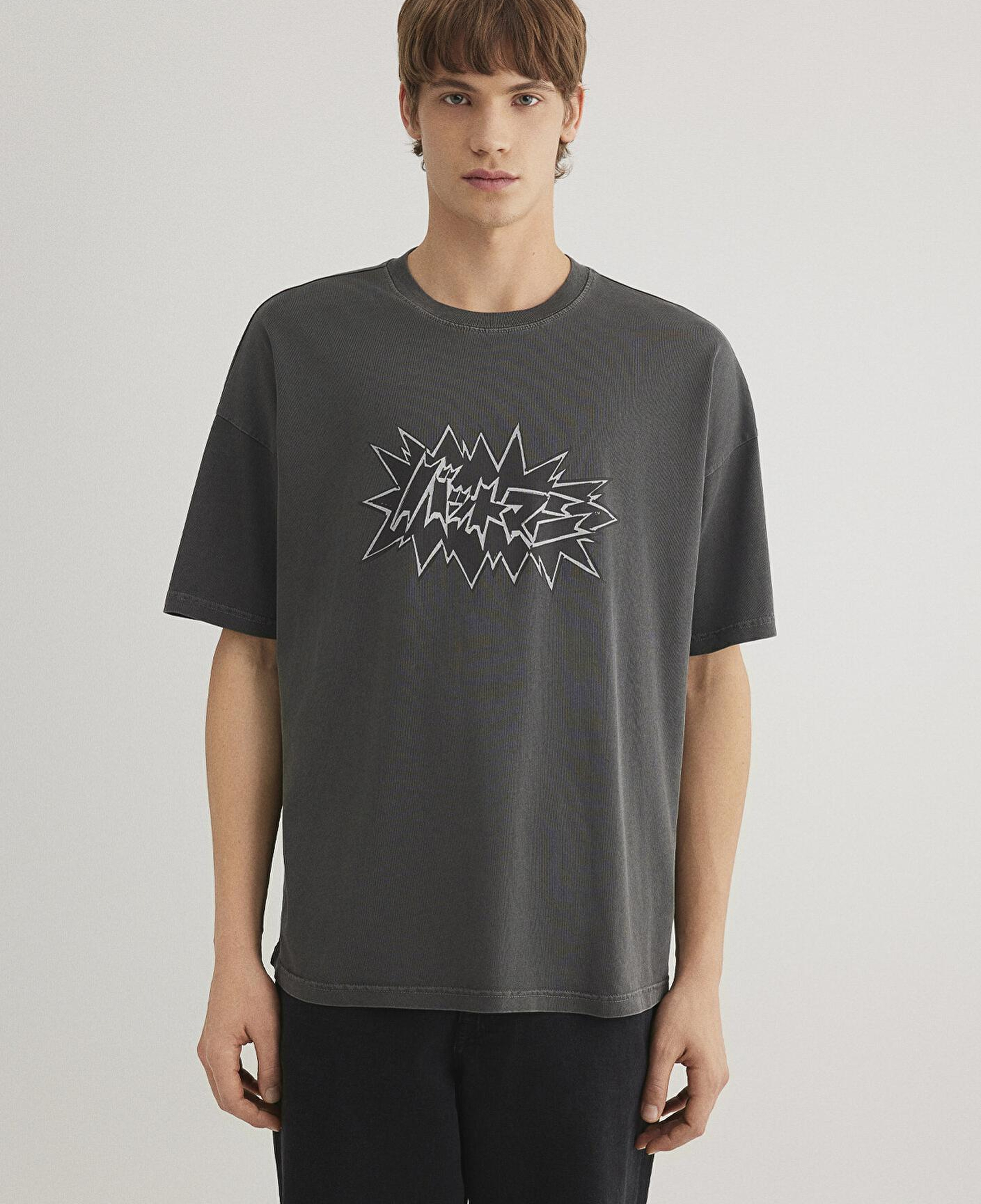 Mavi Batman Baskılı Antrasit Tişört Oversize / Geniş Kesim 0612569-900