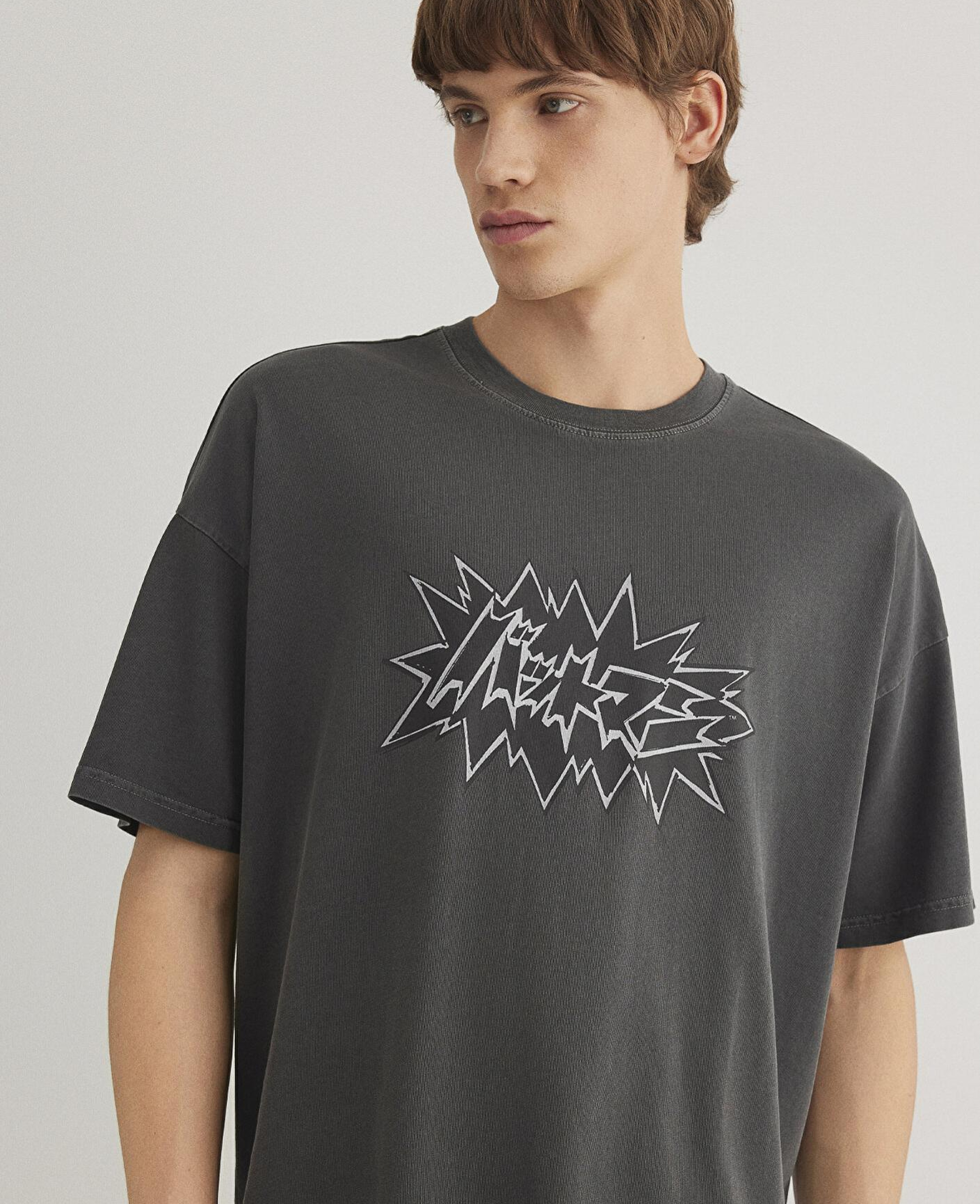 Mavi Batman Baskılı Antrasit Tişört Oversize / Geniş Kesim 0612569-900