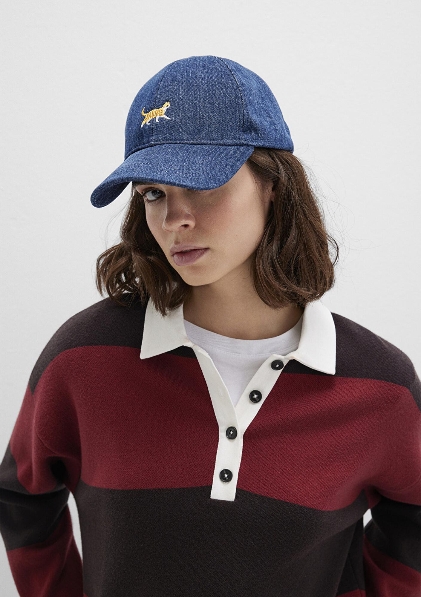 Mavi Kedi Nakışlı Denim Şapka 1913012-10241