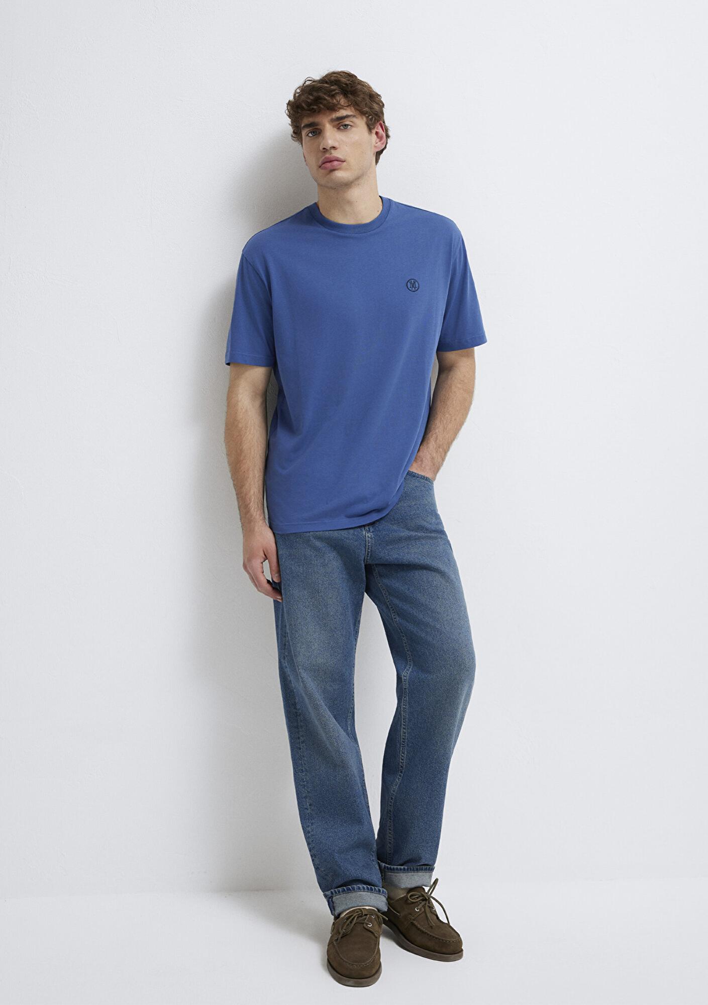 Mavi Mavi Logo İşlemeli Mavi Basic Tişört Loose Fit / Bol Rahat Kesim 067074-70719