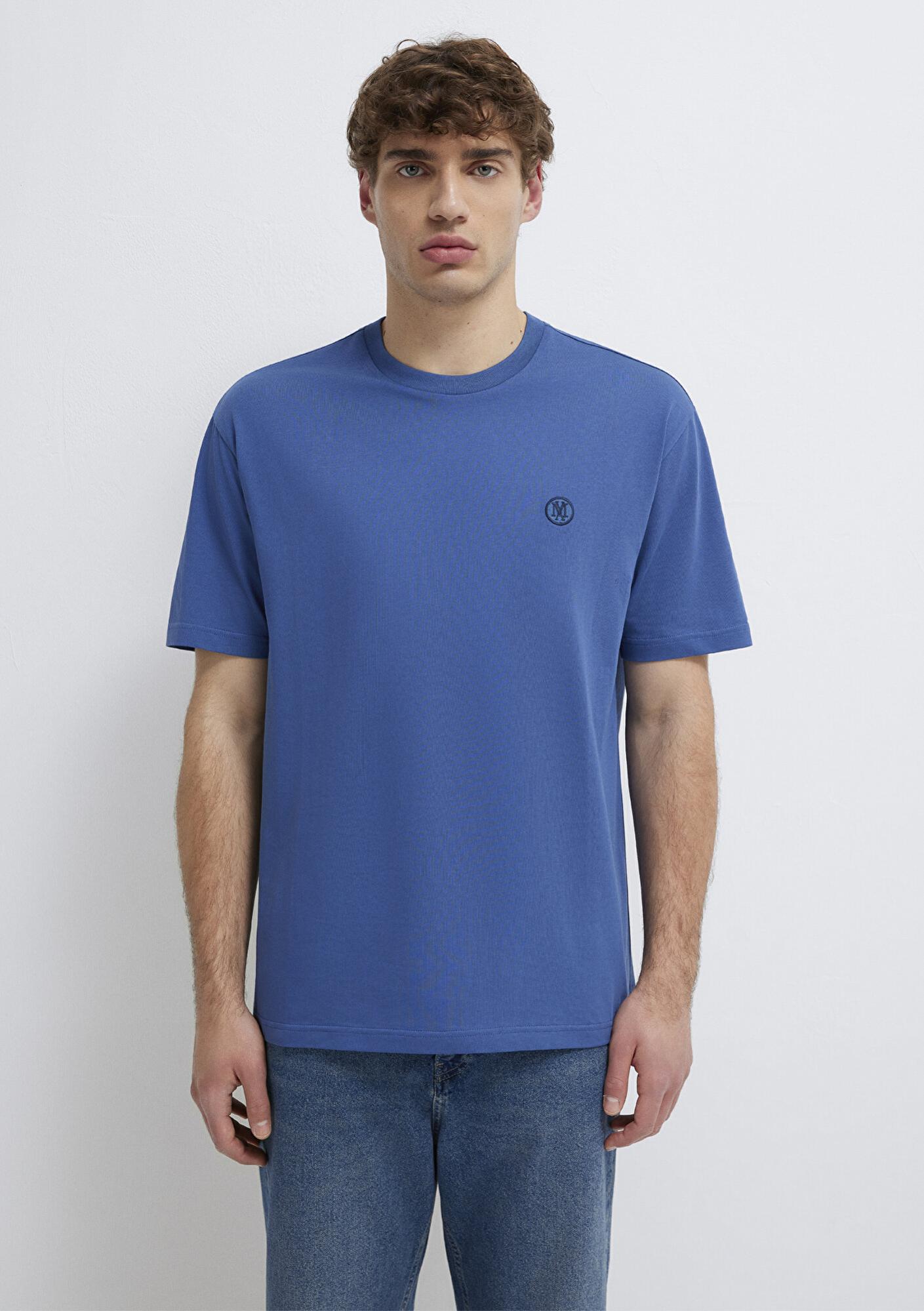 Mavi Mavi Logo İşlemeli Mavi Basic Tişört Loose Fit / Bol Rahat Kesim 067074-70719