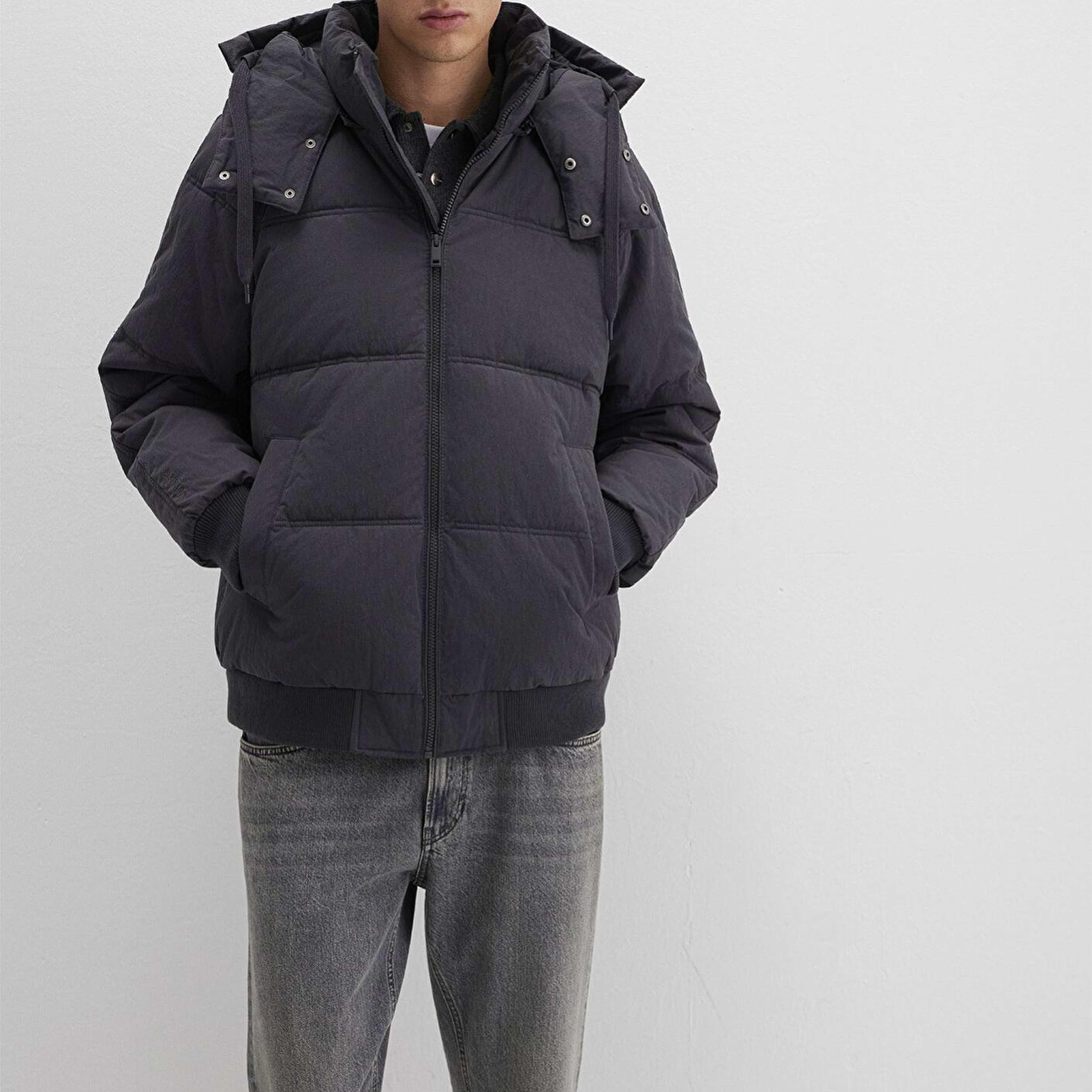 Mavi Kapüşonlu Antrasit Şişme Mont 0110553-88170