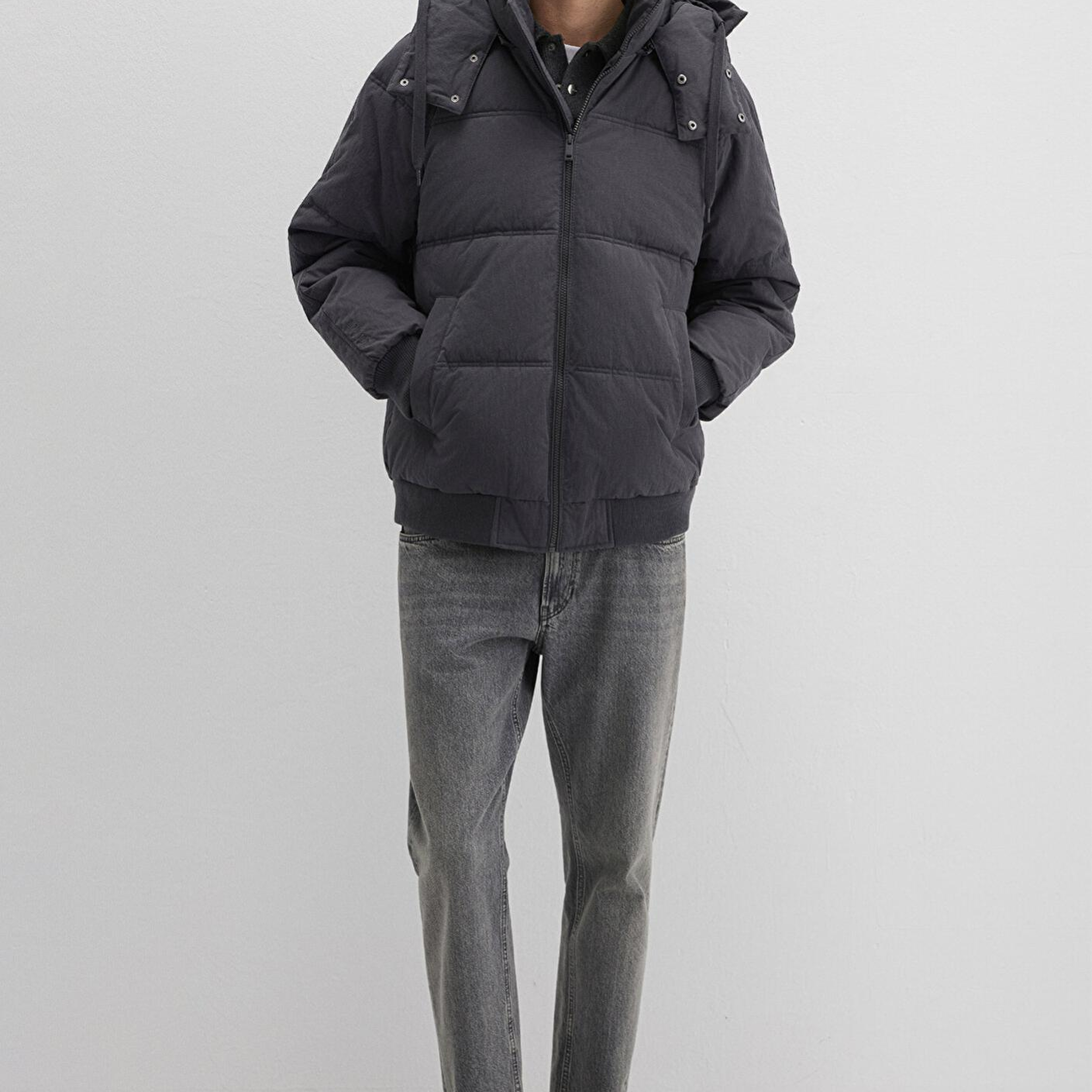 Mavi Kapüşonlu Antrasit Şişme Mont 0110553-88170