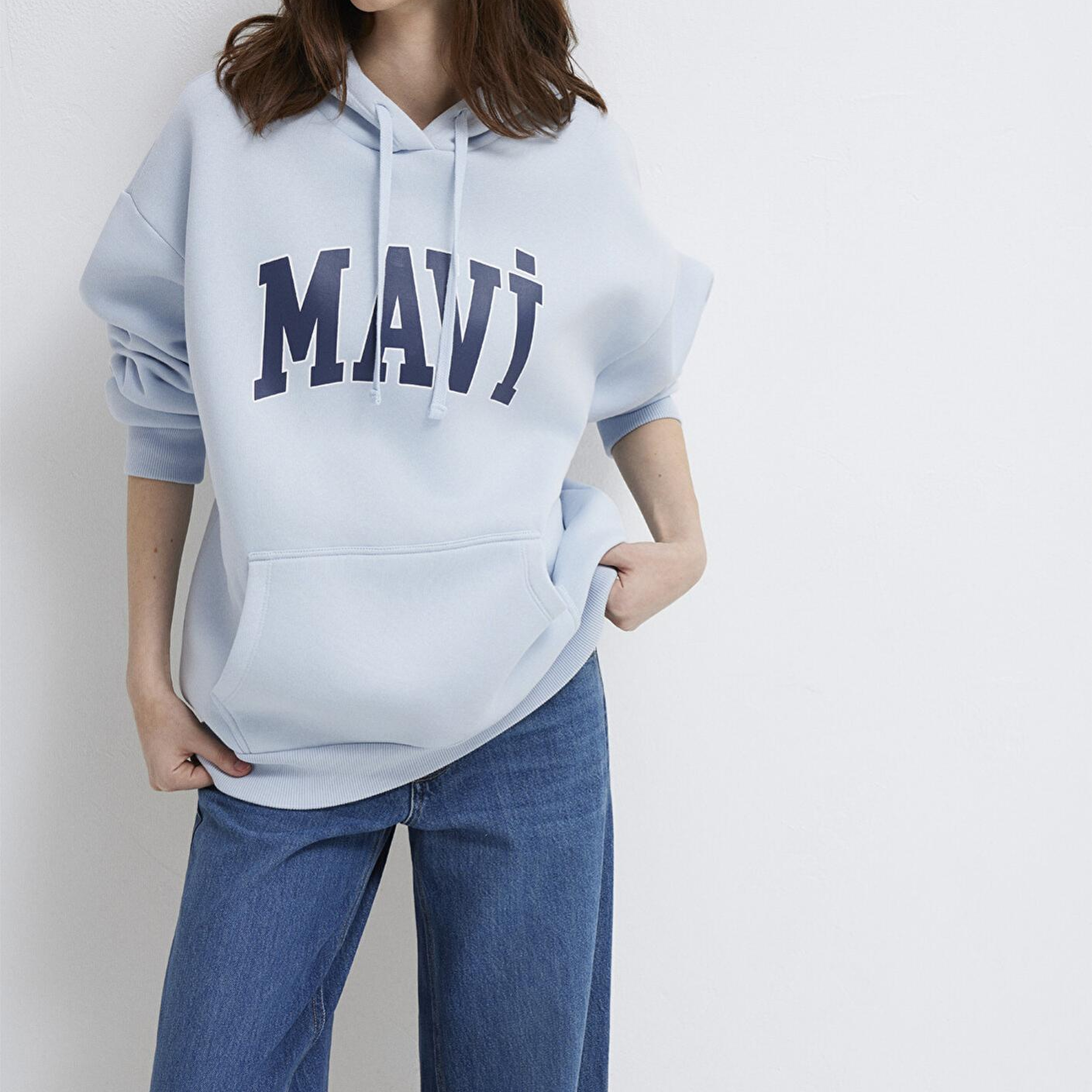Mavi Mavi Logo Baskılı Kapüşonlu Mavi Sweatshirt 1600361-70717