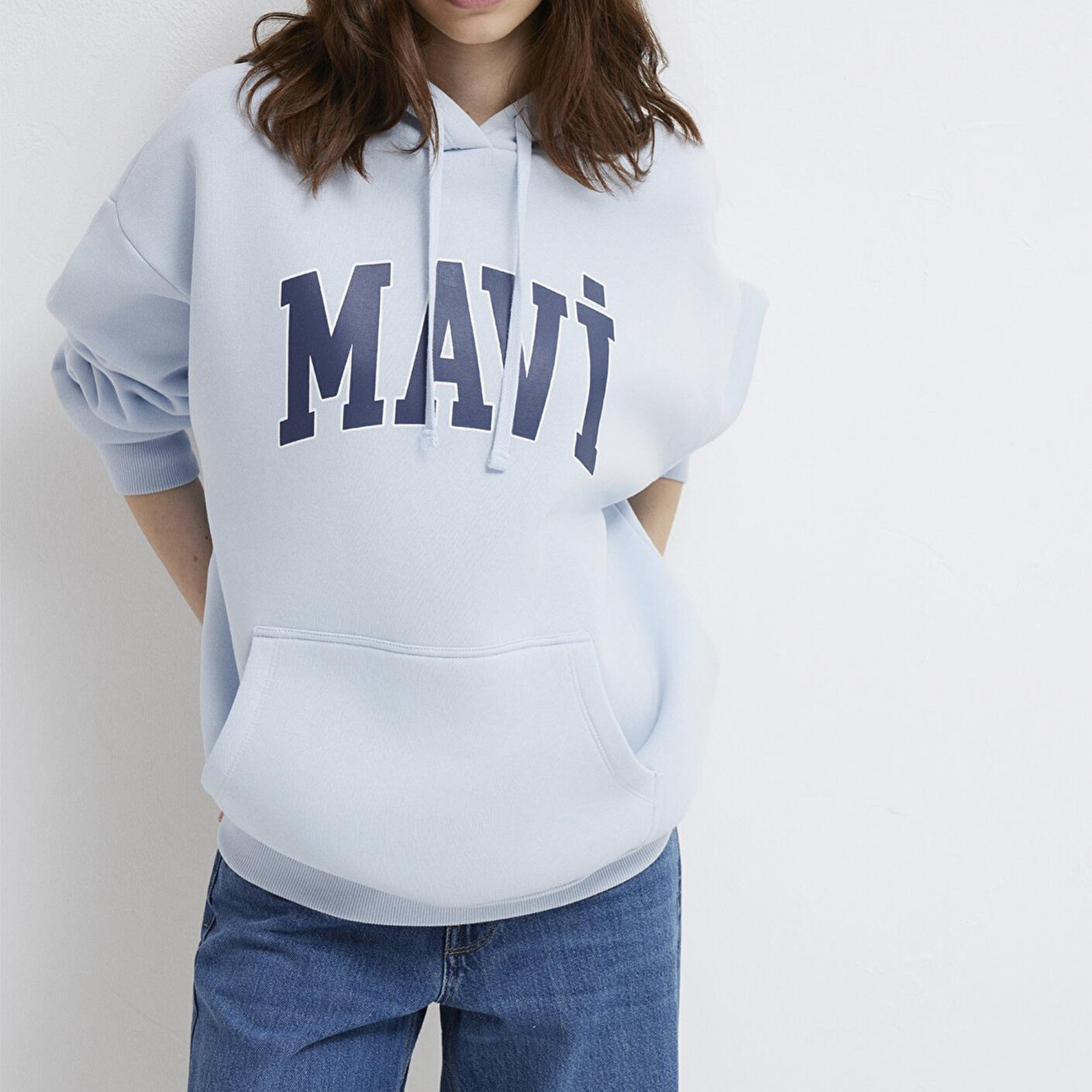 Mavi Mavi Logo Baskılı Kapüşonlu Mavi Sweatshirt 1600361-70717