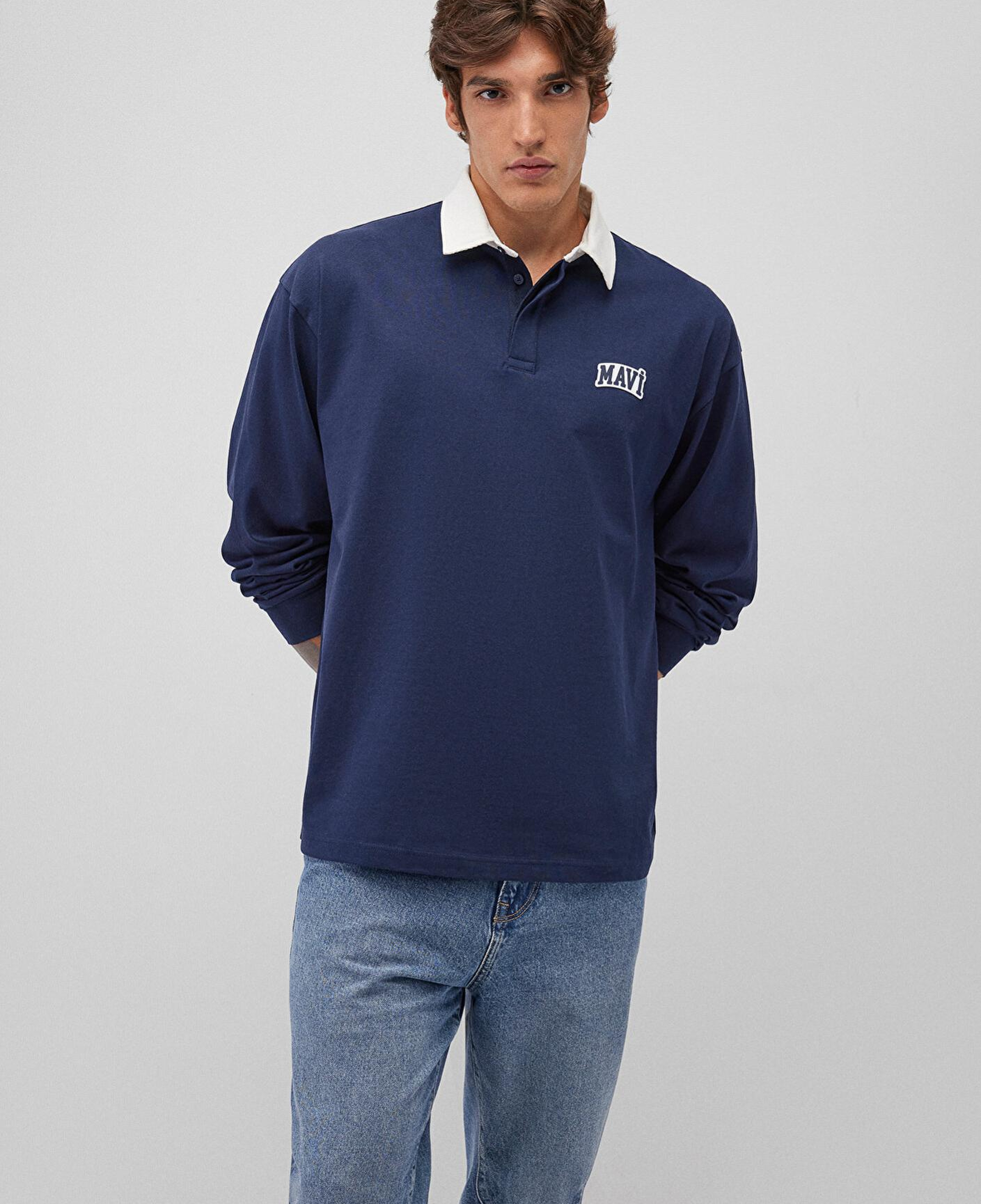 Mavi Mavi Logo Baskılı Lacivert Polo Sweatshirt 0S10172-70497
