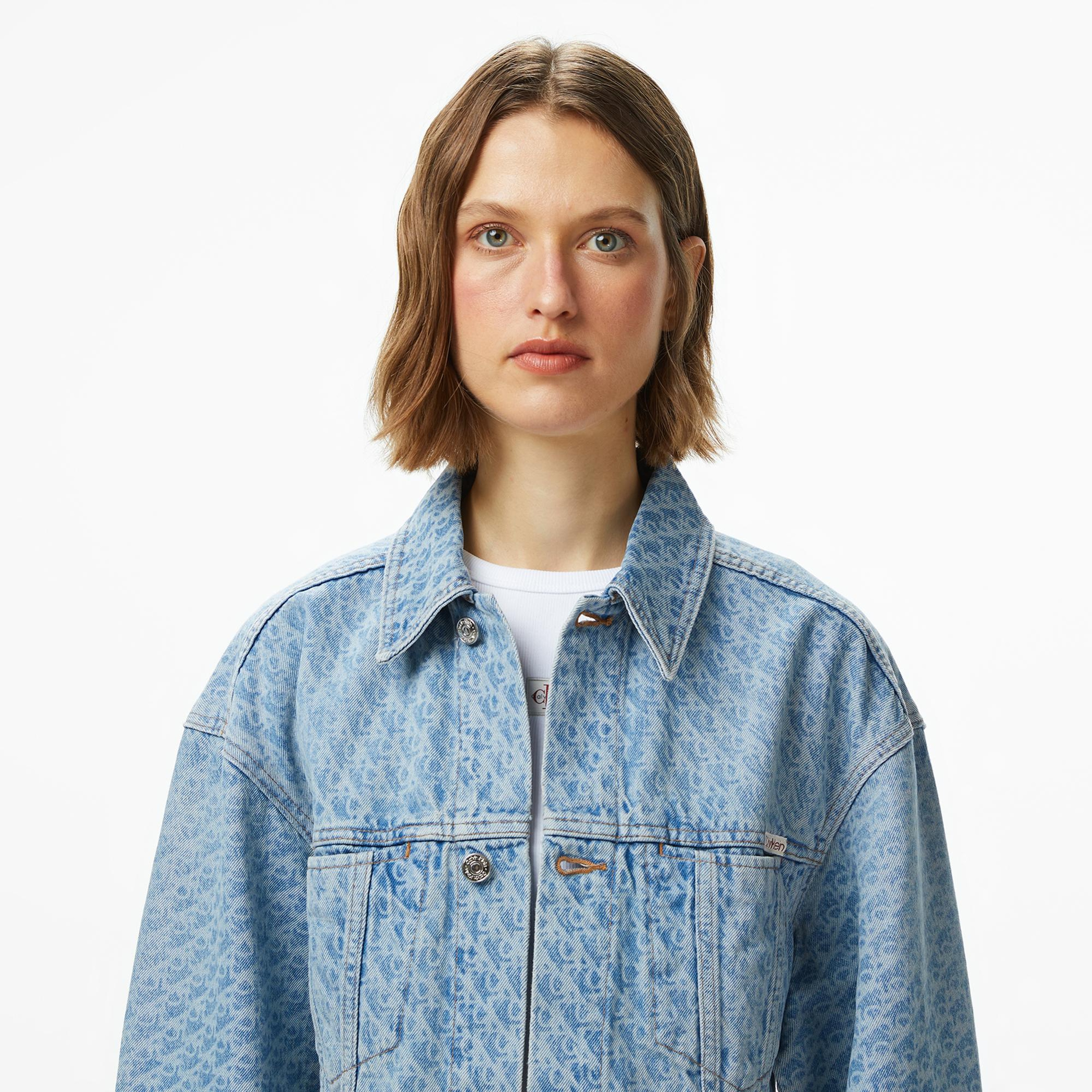 Calvin Klein Cinched Trucker Printed Kadın Mavi Ceket