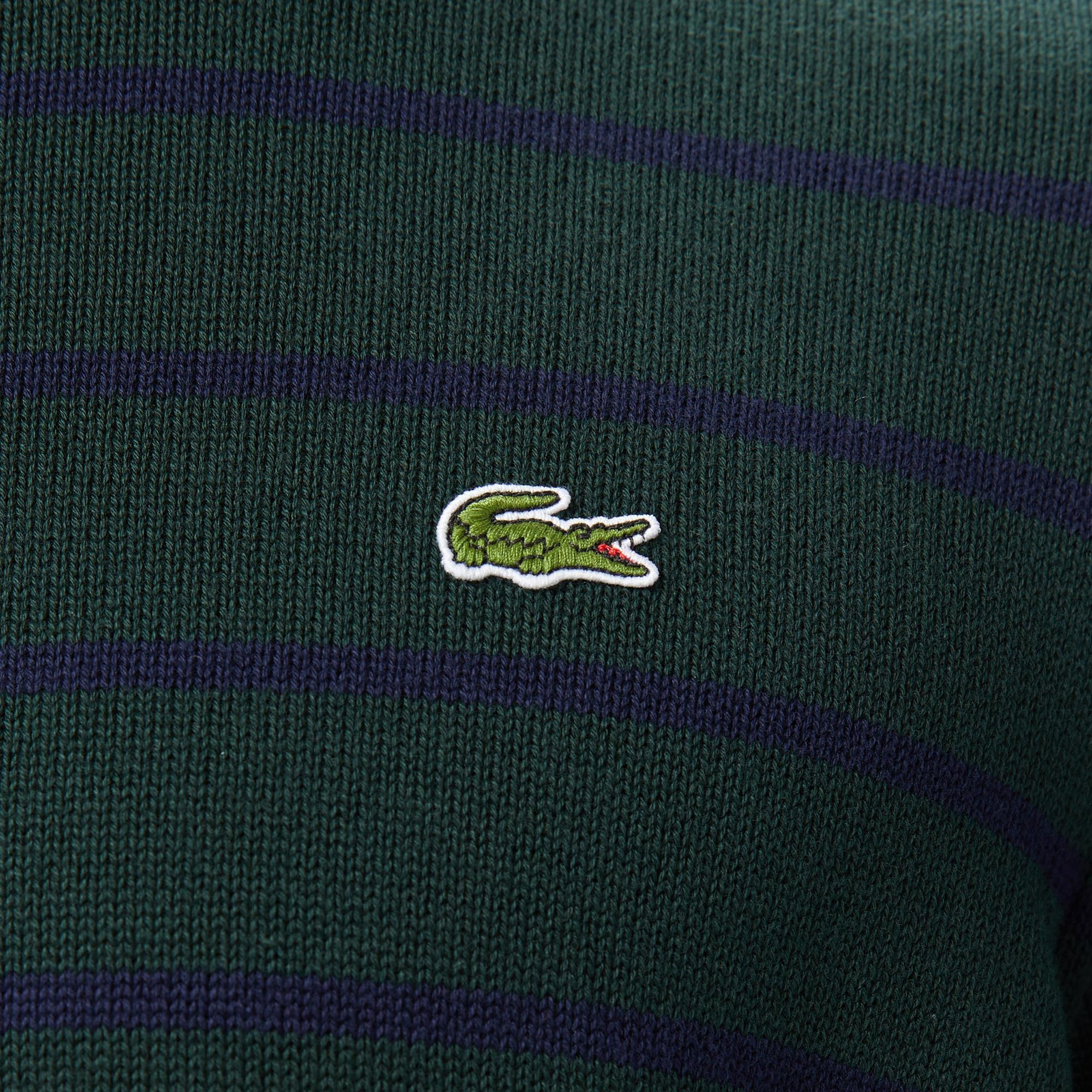 Lacoste Erkek Classic Fit Bisiklet Yaka Çizgili Yeşil Kazak