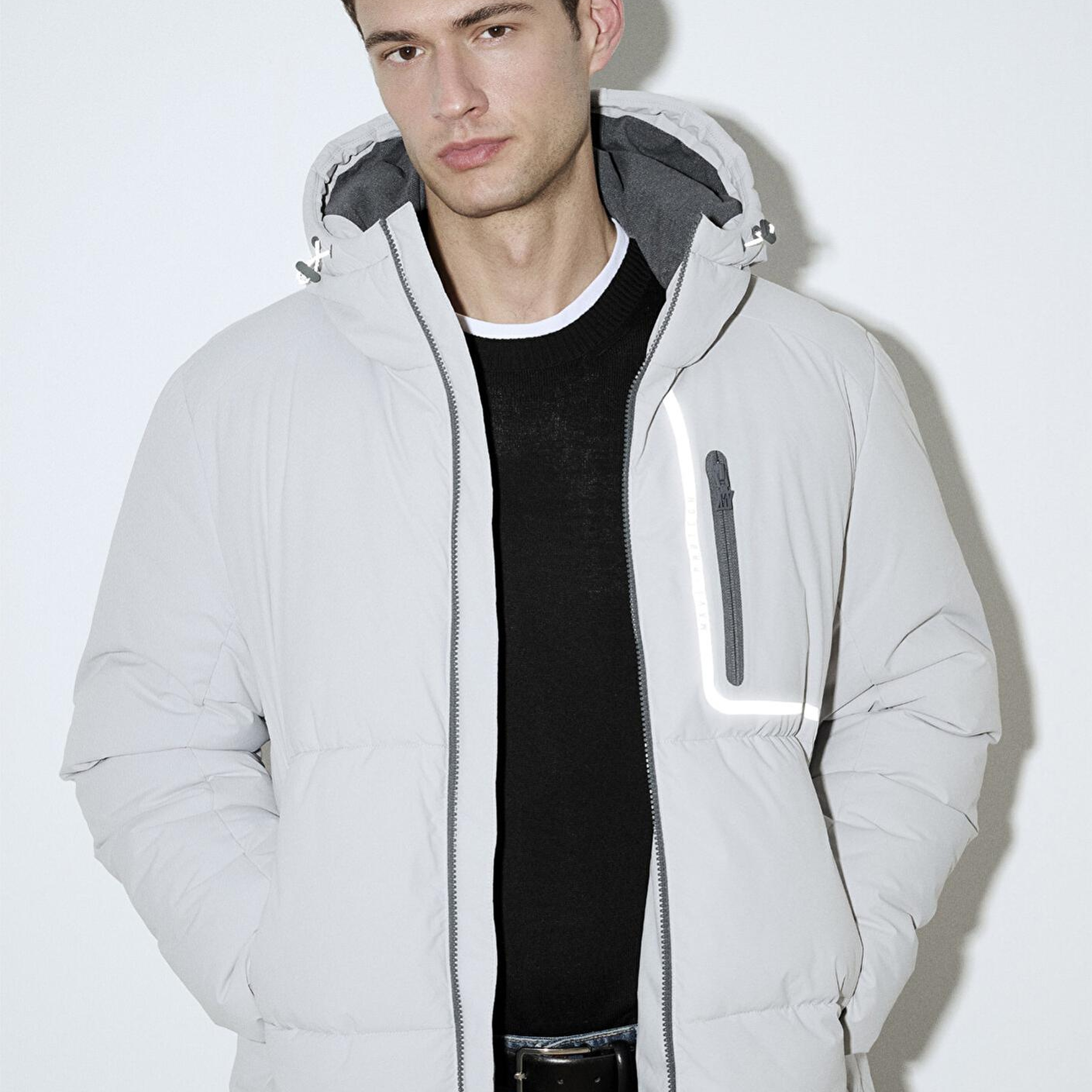 Mavi Su İtici Kapüşonlu Gri Şişme Mont 0110463-70075