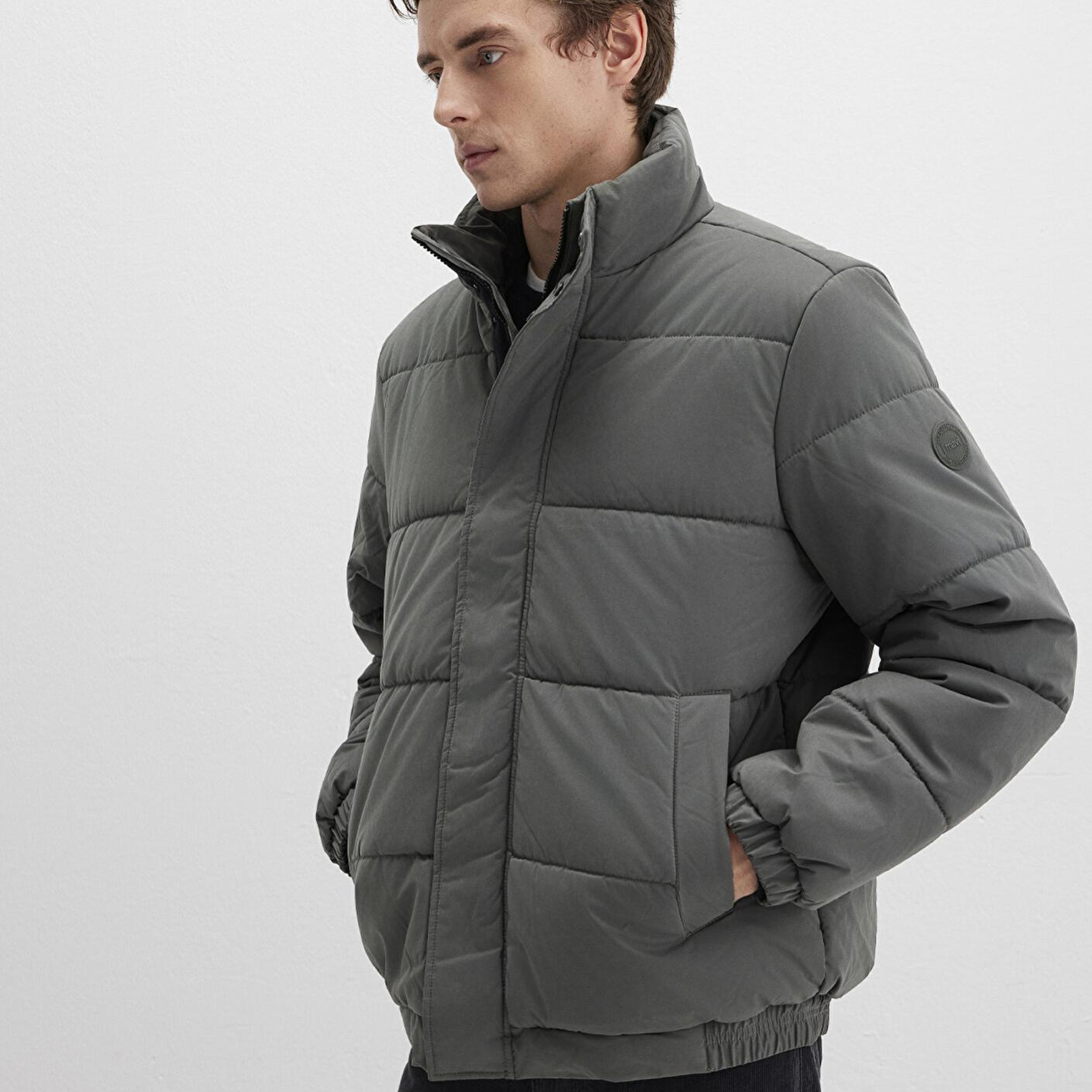 Mavi Dik Yaka Haki Şişme Mont 0110470-71598