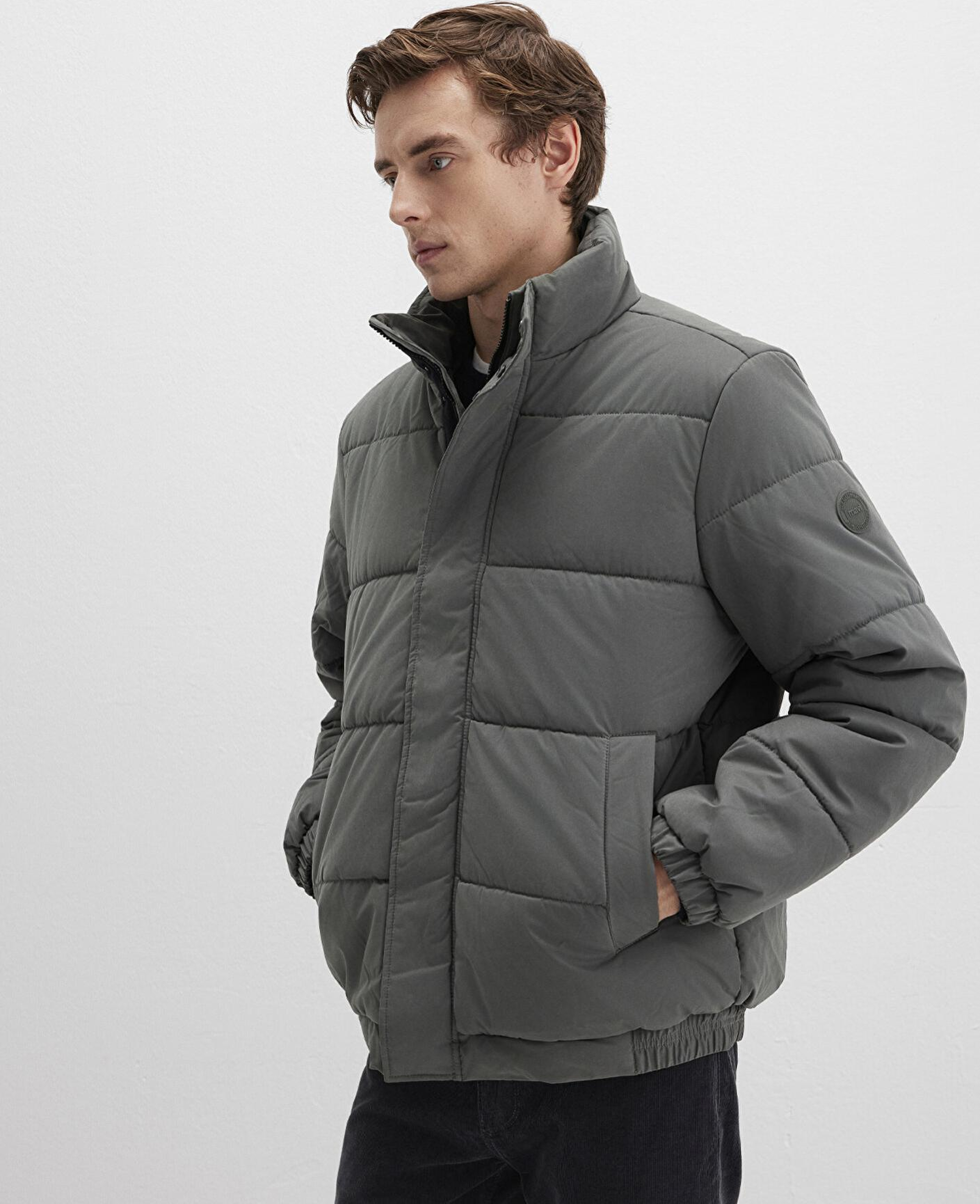 Mavi Dik Yaka Haki Şişme Mont 0110470-71598