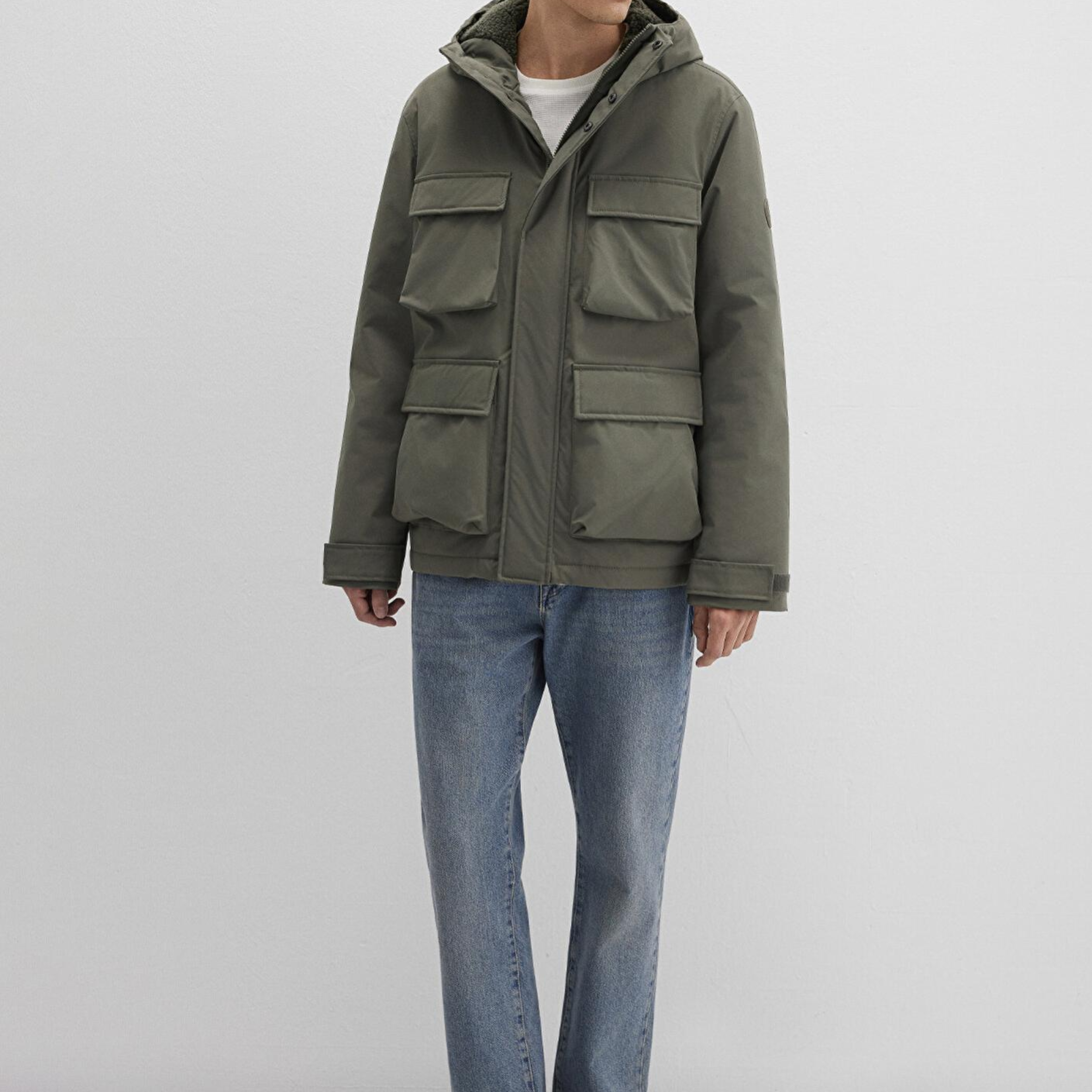 Mavi Kapüşonlu Yeşil Ceket Loose Fit / Bol Rahat Kesim 0110468-85485