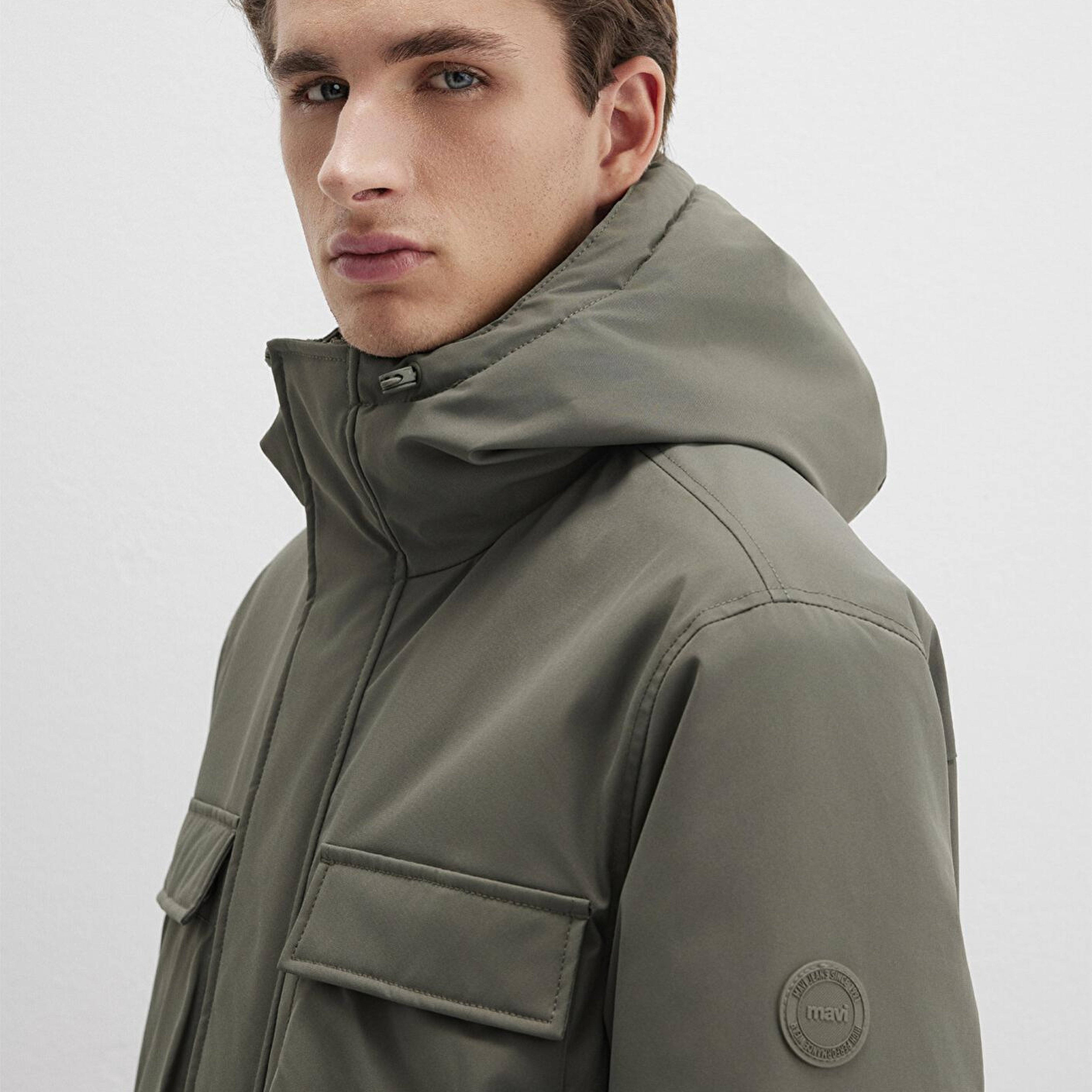 Mavi Kapüşonlu Yeşil Ceket Loose Fit / Bol Rahat Kesim 0110468-85485