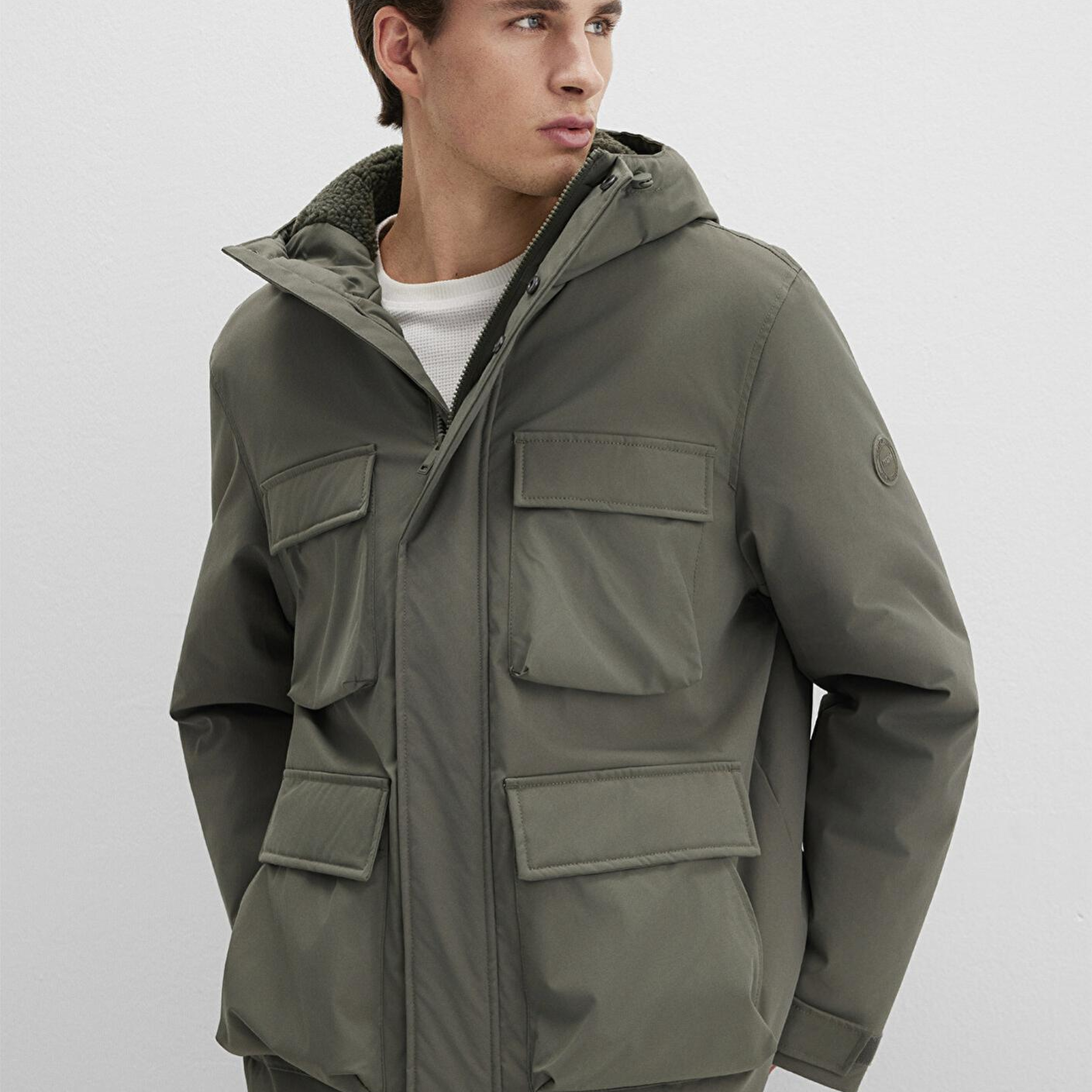 Mavi Kapüşonlu Yeşil Ceket Loose Fit / Bol Rahat Kesim 0110468-85485