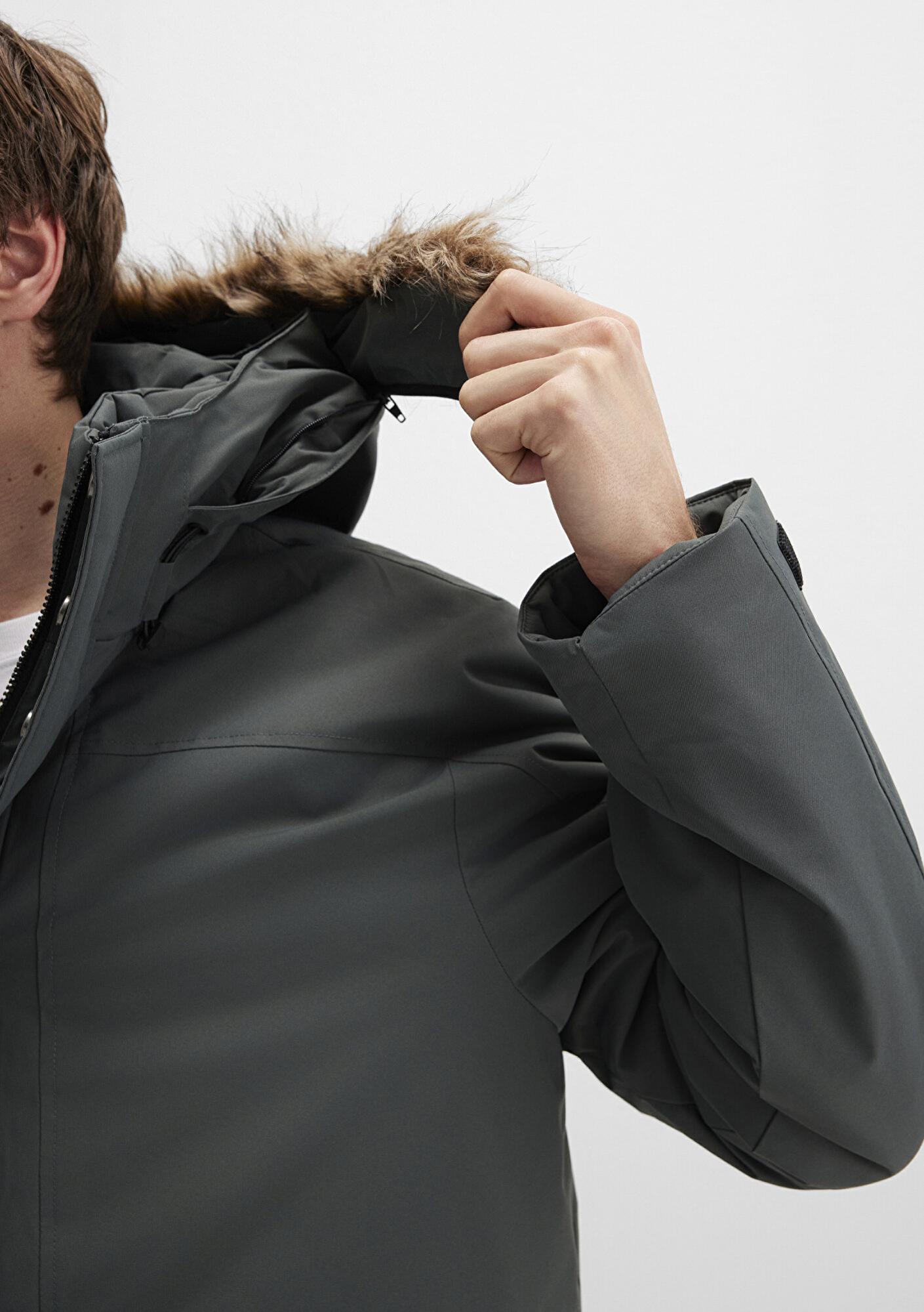 Mavi Kapüşonlu Yeşil Parka Loose Fit / Bol Rahat Kesim 0110472-71598