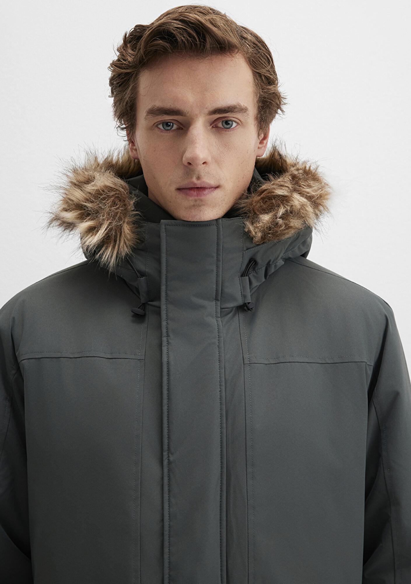 Mavi Kapüşonlu Yeşil Parka Loose Fit / Bol Rahat Kesim 0110472-71598