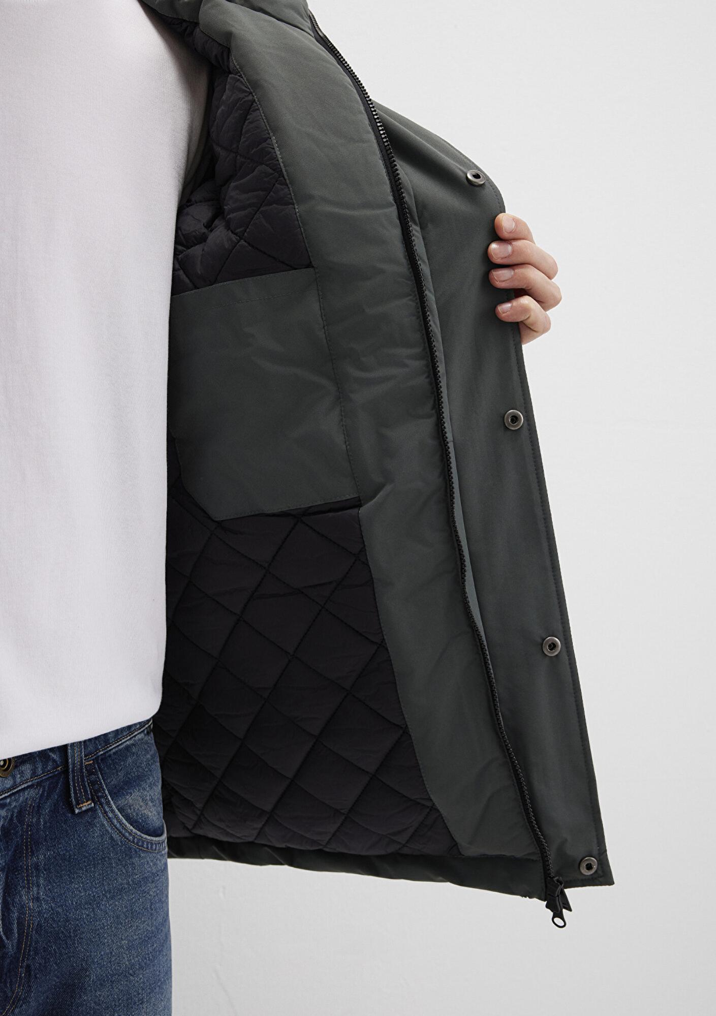 Mavi Kapüşonlu Yeşil Parka Loose Fit / Bol Rahat Kesim 0110472-71598