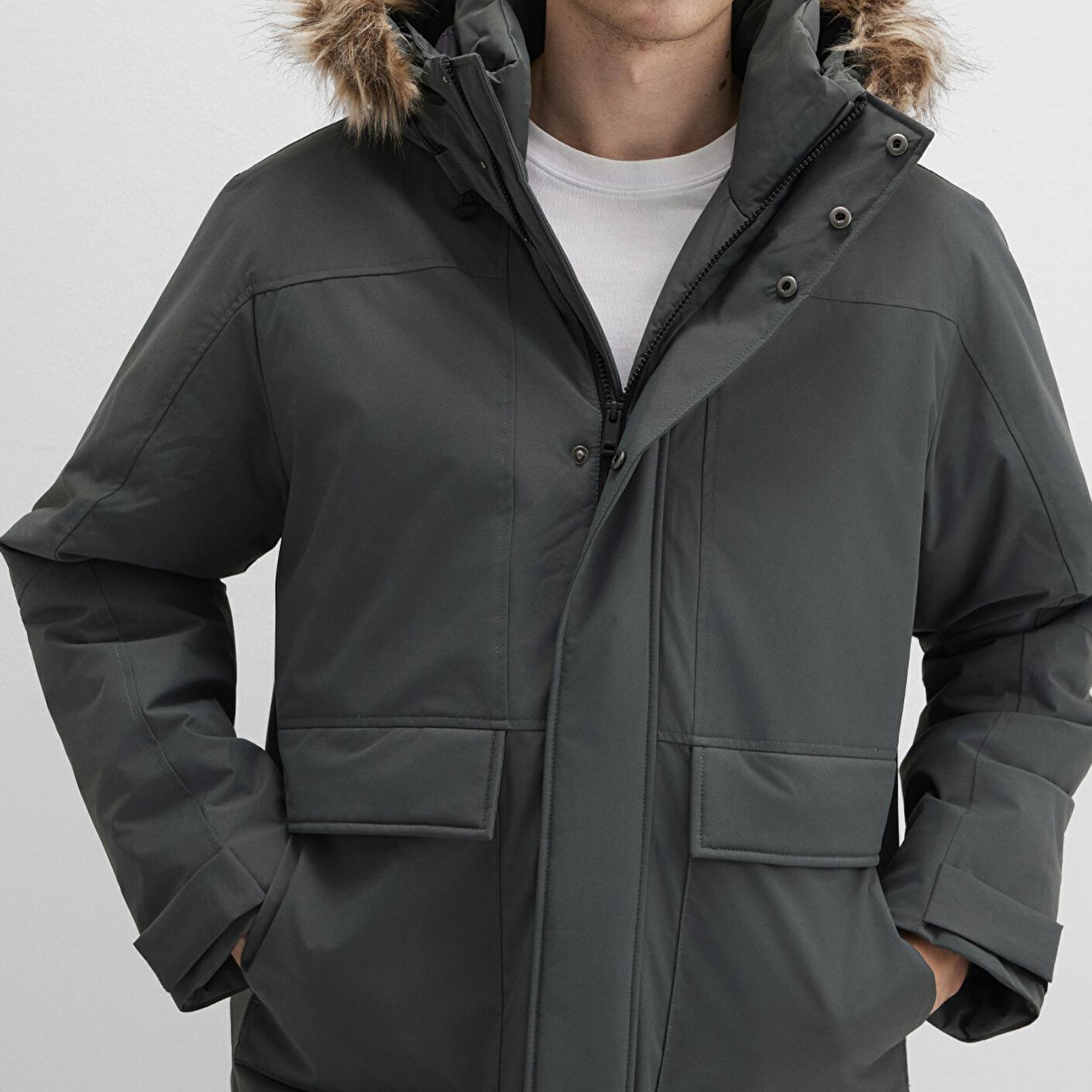 Mavi Kapüşonlu Yeşil Parka Loose Fit / Bol Rahat Kesim 0110472-71598