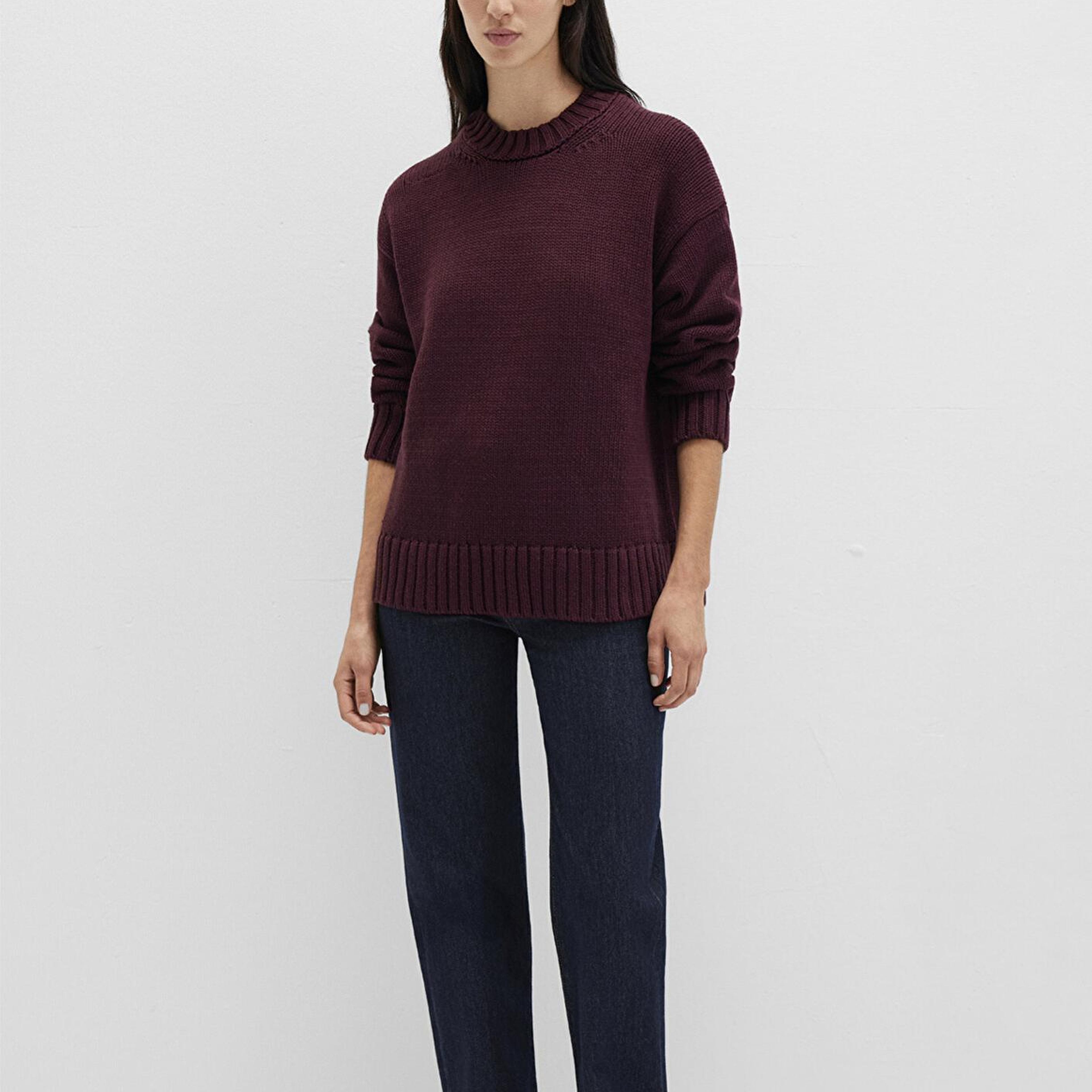 Mavi Bisiklet Yaka Bordo Kazak Oversize / Geniş Kesim 1710516-70434