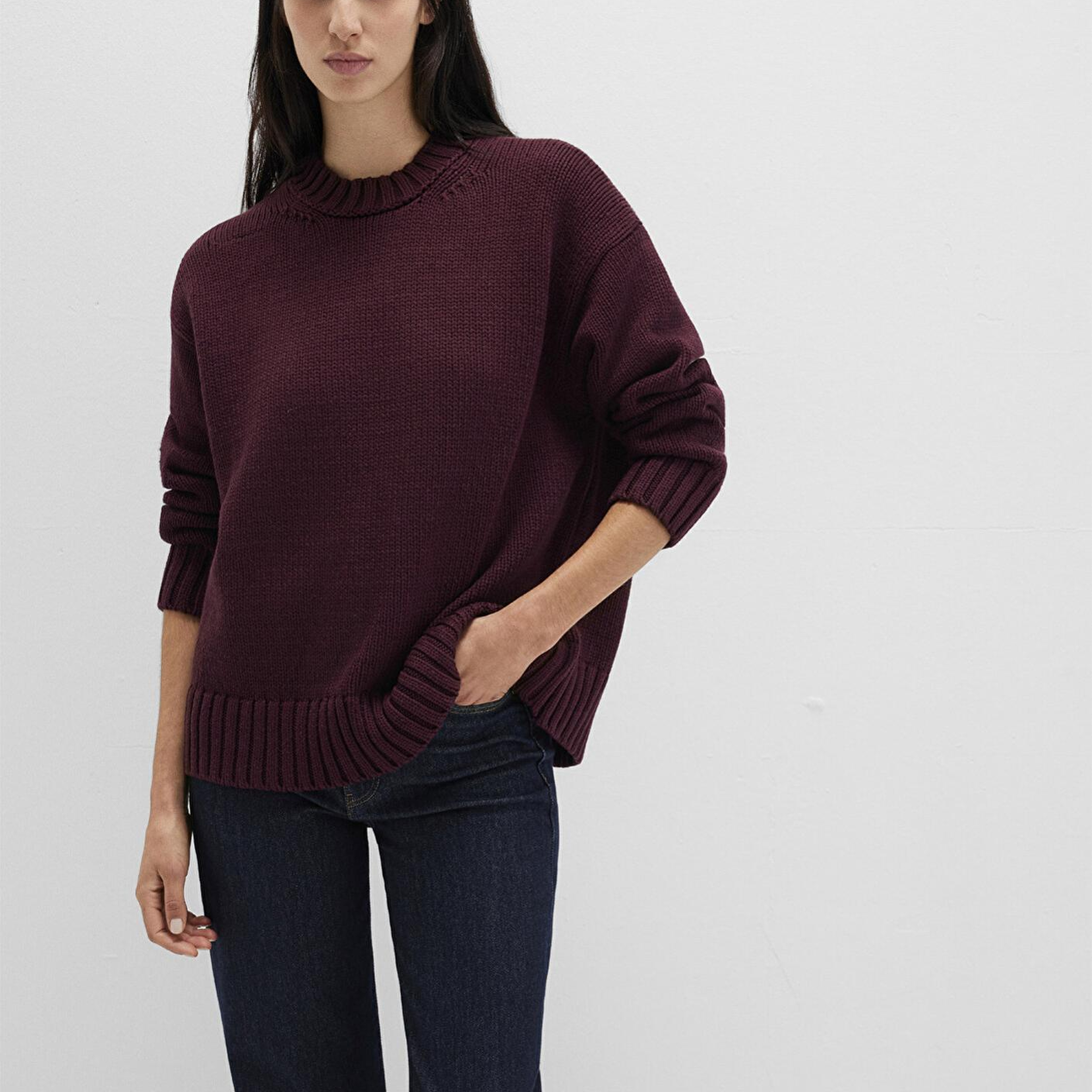 Mavi Bisiklet Yaka Bordo Kazak Oversize / Geniş Kesim 1710516-70434