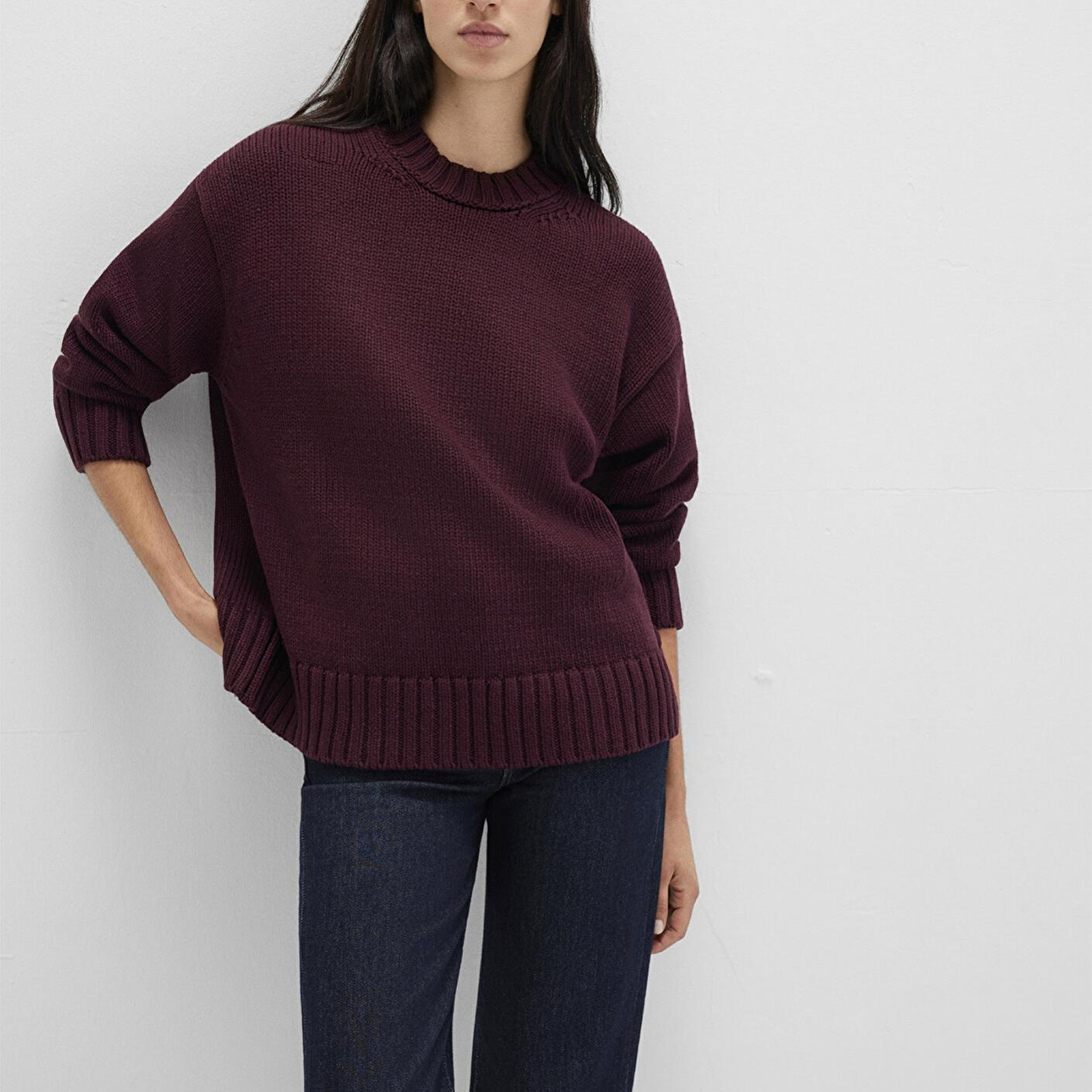 Mavi Bisiklet Yaka Bordo Kazak Oversize / Geniş Kesim 1710516-70434